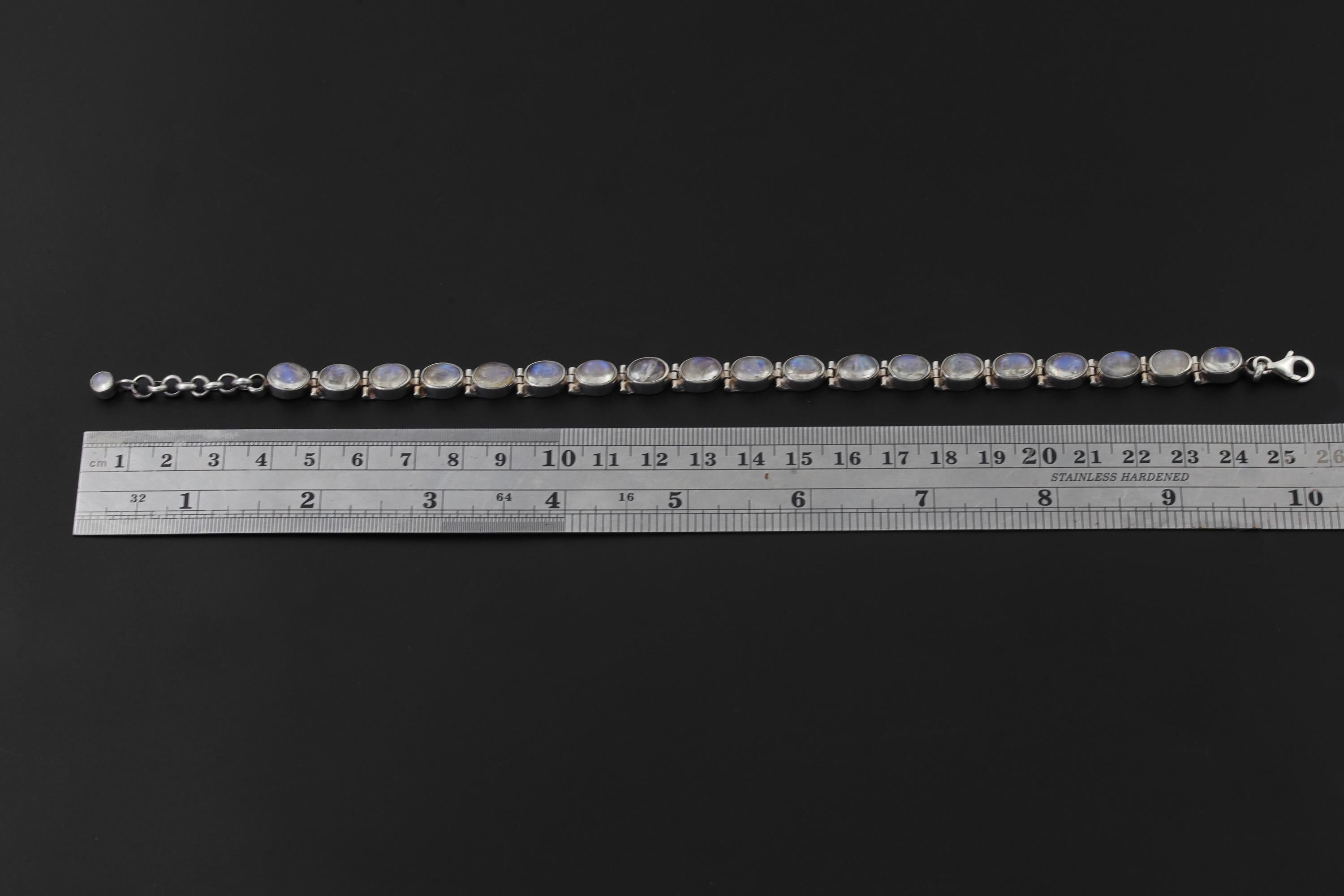 Oval Blue Moonstone Bracelet, 925 Sterling Silver Adjustable Jewelry
