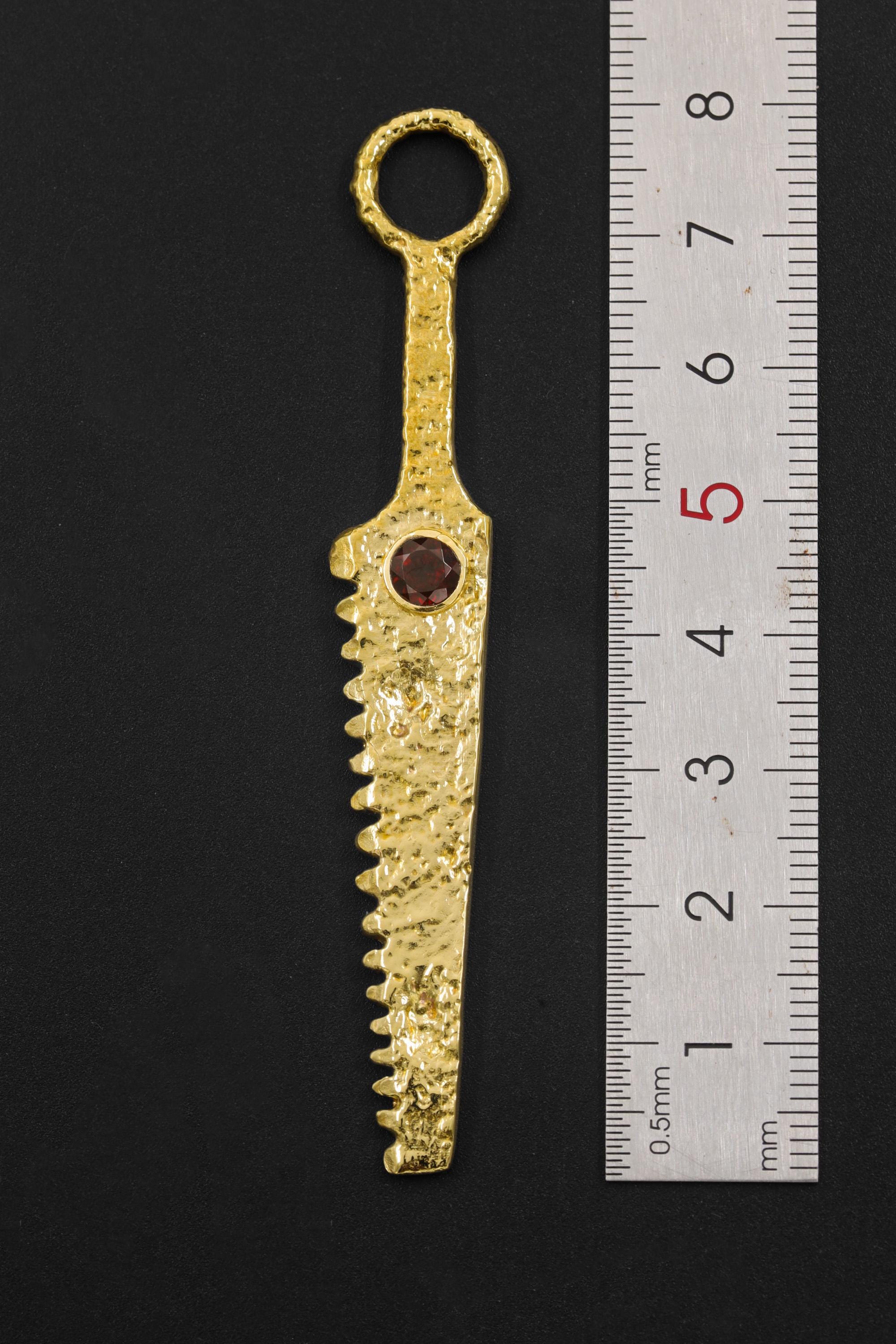 18k Gold Plated Brass Cutter Spoon Pendant, Faceted Garnet Talisman Necklace