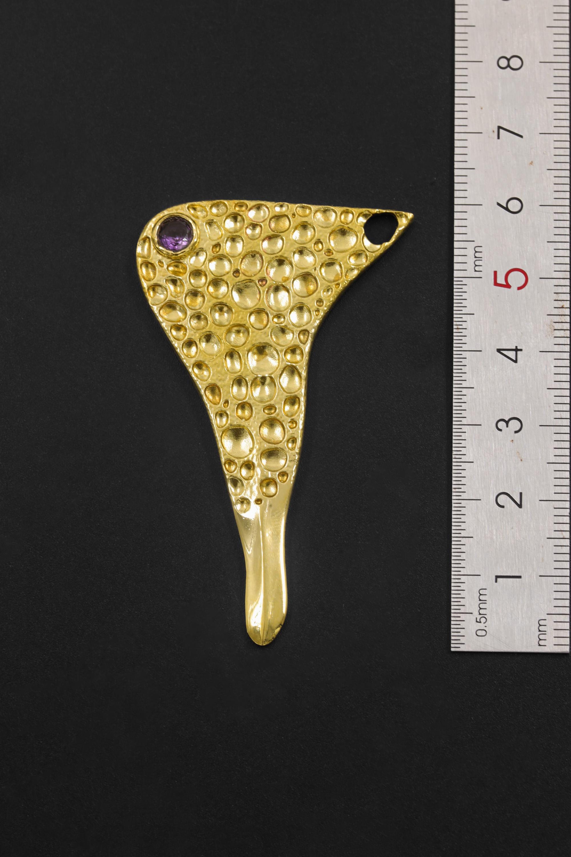 Golden Spoon Pendant Faceted Amethyst Abstract Cast Texture Wearable Ritual Tool Minimalist Talisman