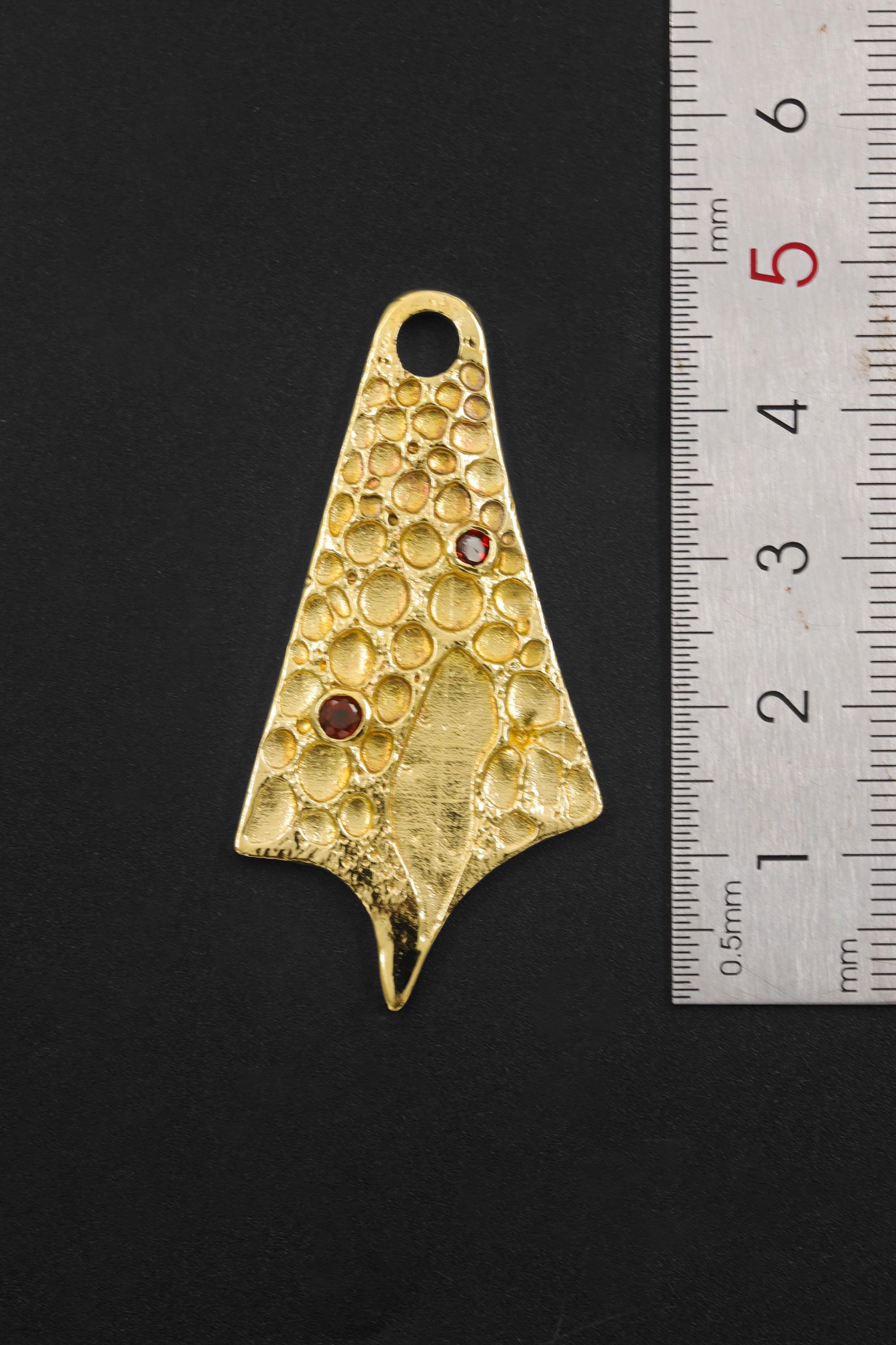 Handmade 18k Gold Plated Garnet Pendant, Abstract Sculptural Necklace