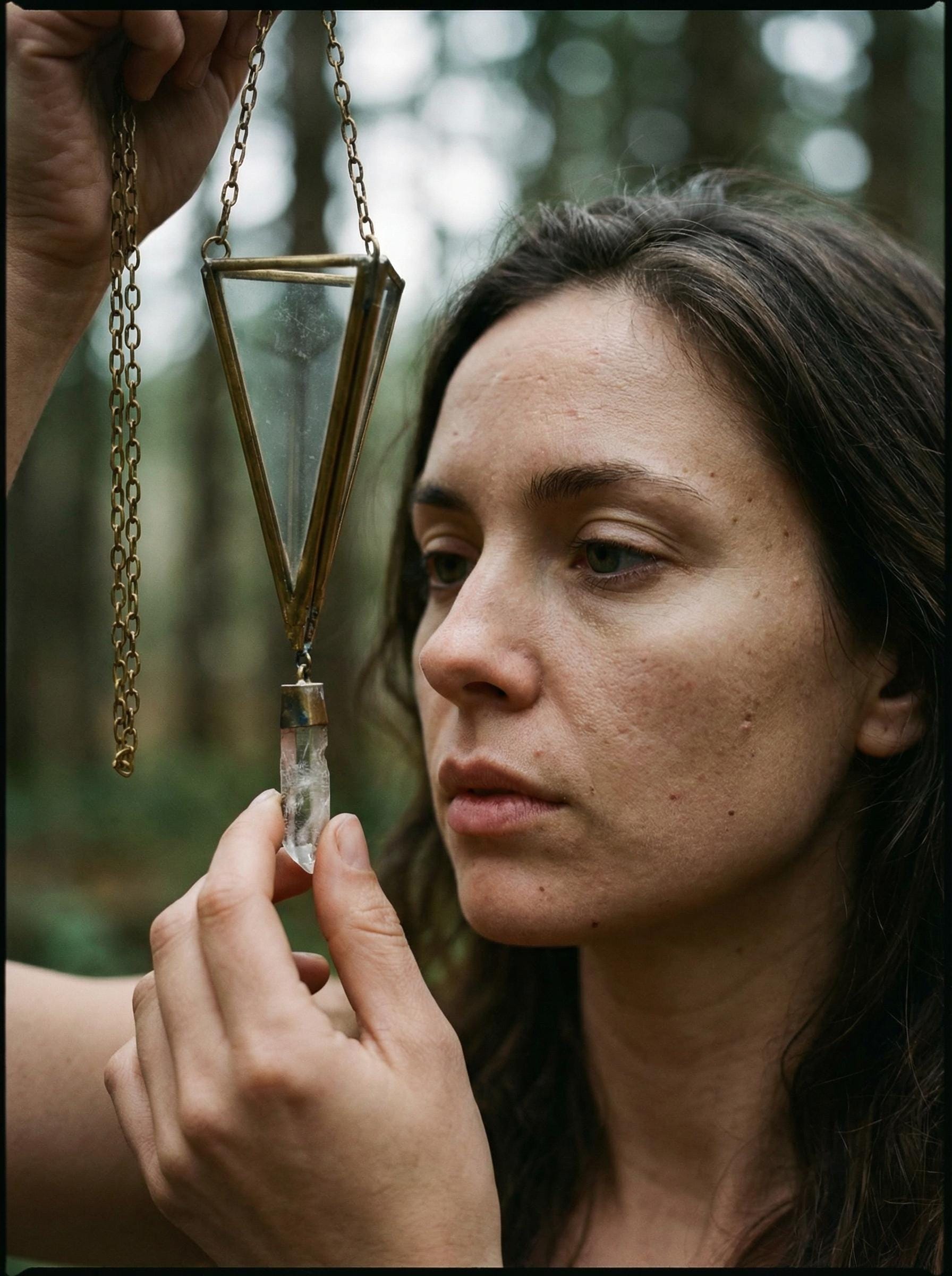 Brass Triangle Quartz Crystal Ornament - Geometric Boho Decor