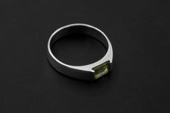 Octagon Peridot Ring, Sterling Silver High Shine Band, Heart Chakra Jewelry