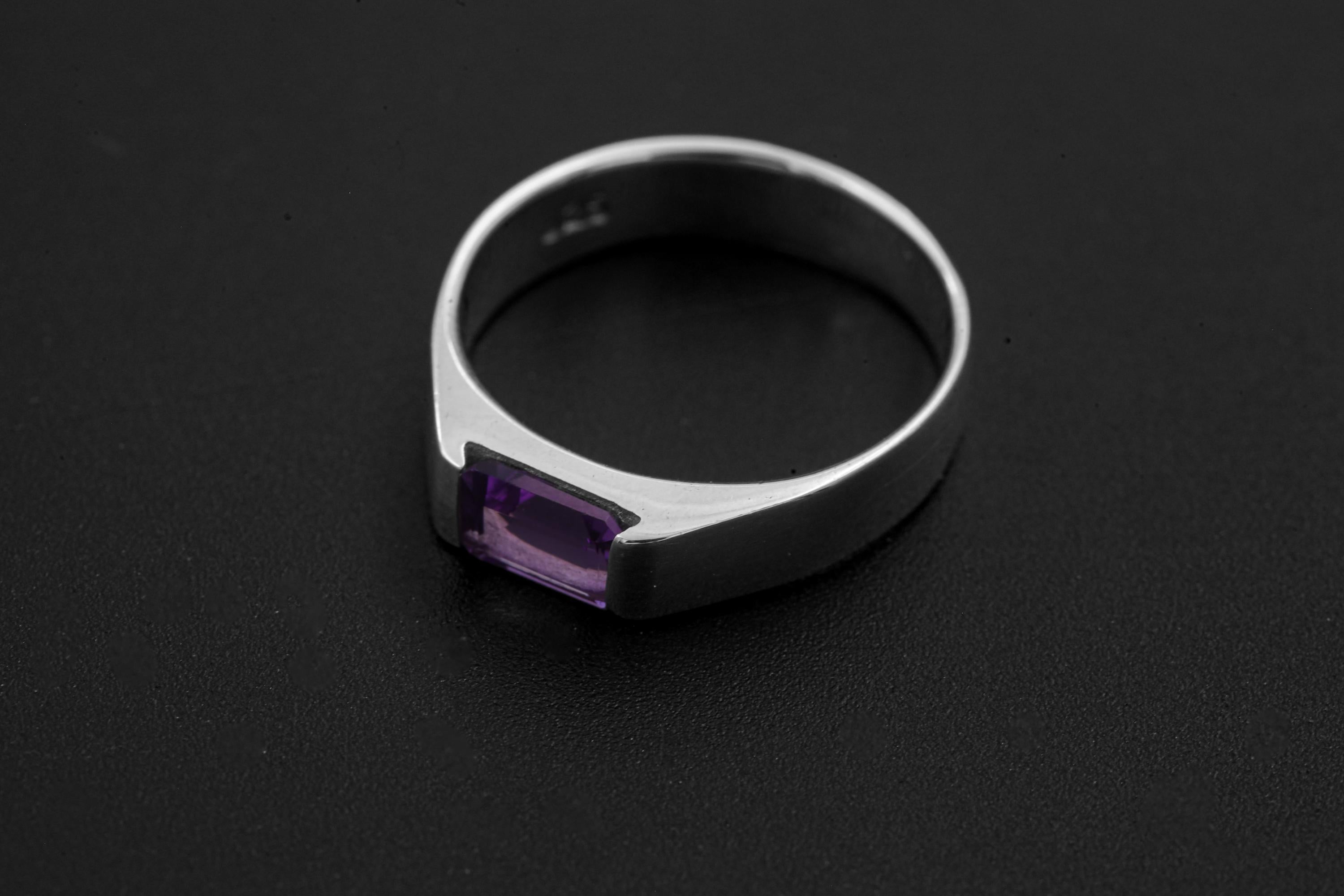 Amethyst Ring 925 Sterling Silver Octagon Faceted Violet Gemstone High Shine Geometric Crown Chakra Jewelry Size 6US
