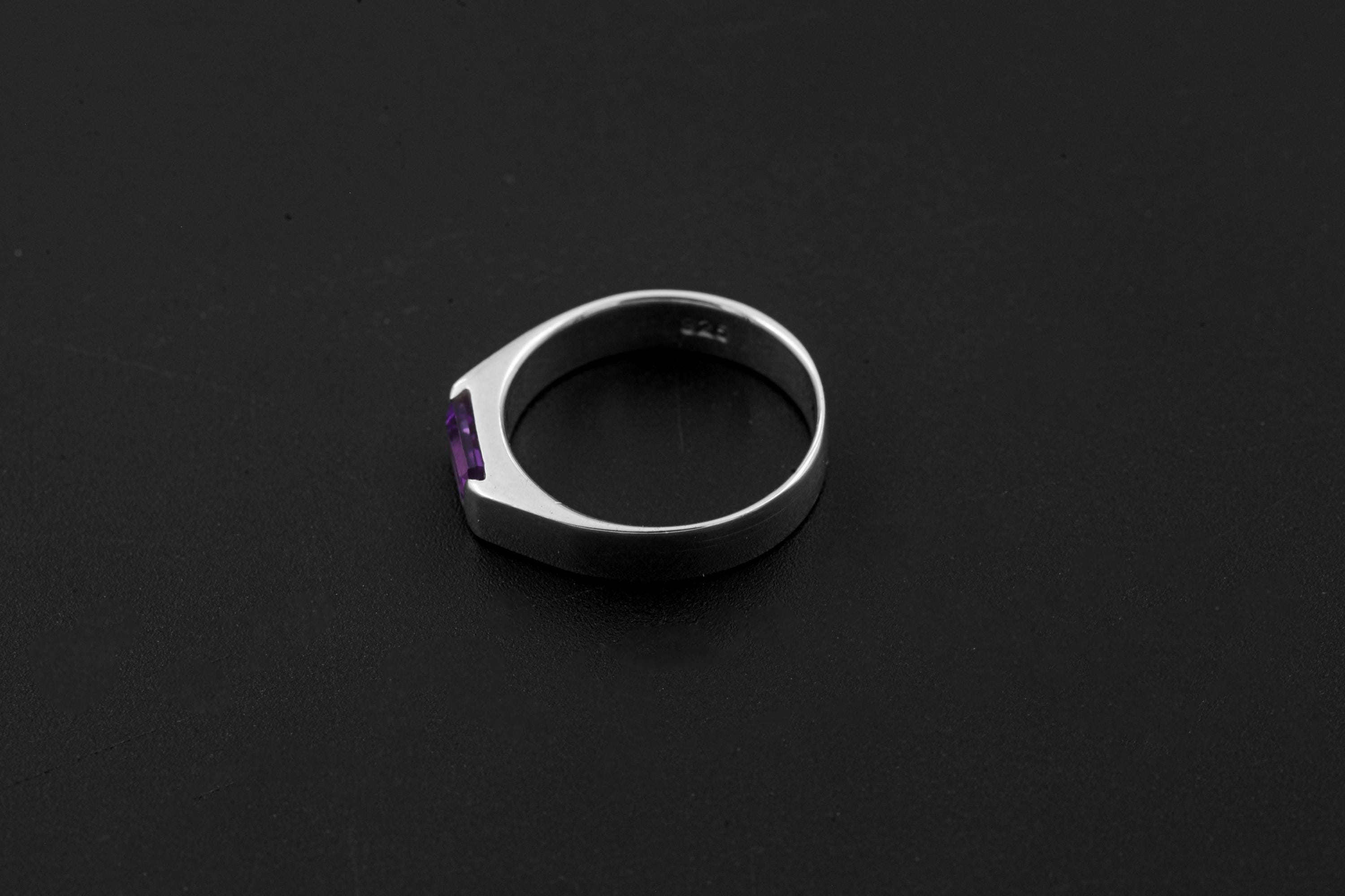 Amethyst Ring 925 Sterling Silver Octagon Faceted Violet Gemstone High Shine Geometric Crown Chakra Jewelry Size 6US