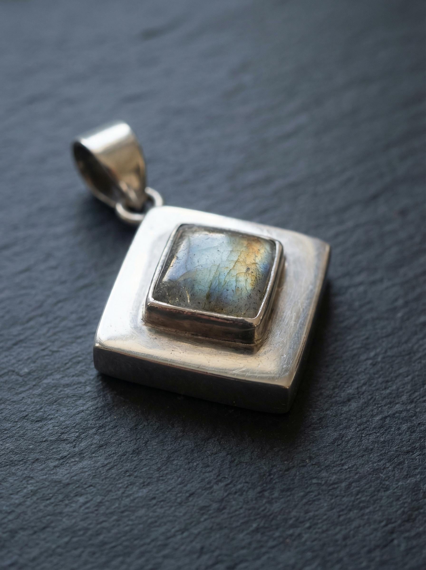 Labradorite Silver Locket Pendant, Diamond Shape, Third Eye Healing Stone