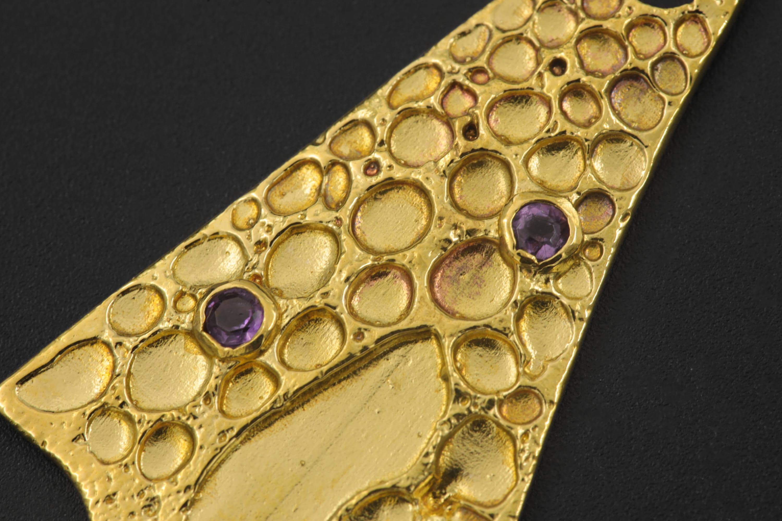 18k Gold Plated Cast Pendant, Textured Amethyst Talisman Necklace