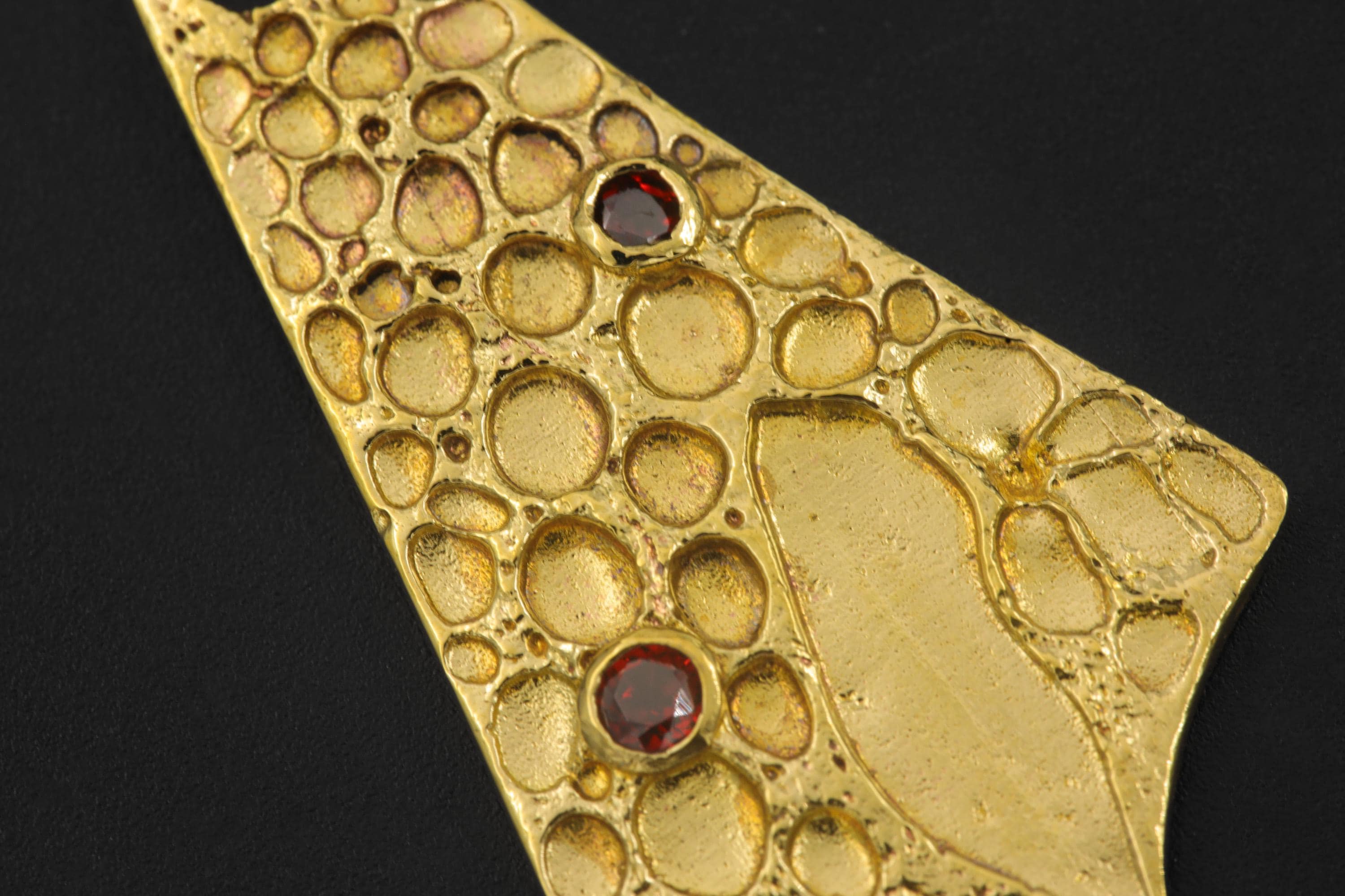 Handmade 18k Gold Plated Garnet Pendant, Abstract Sculptural Necklace
