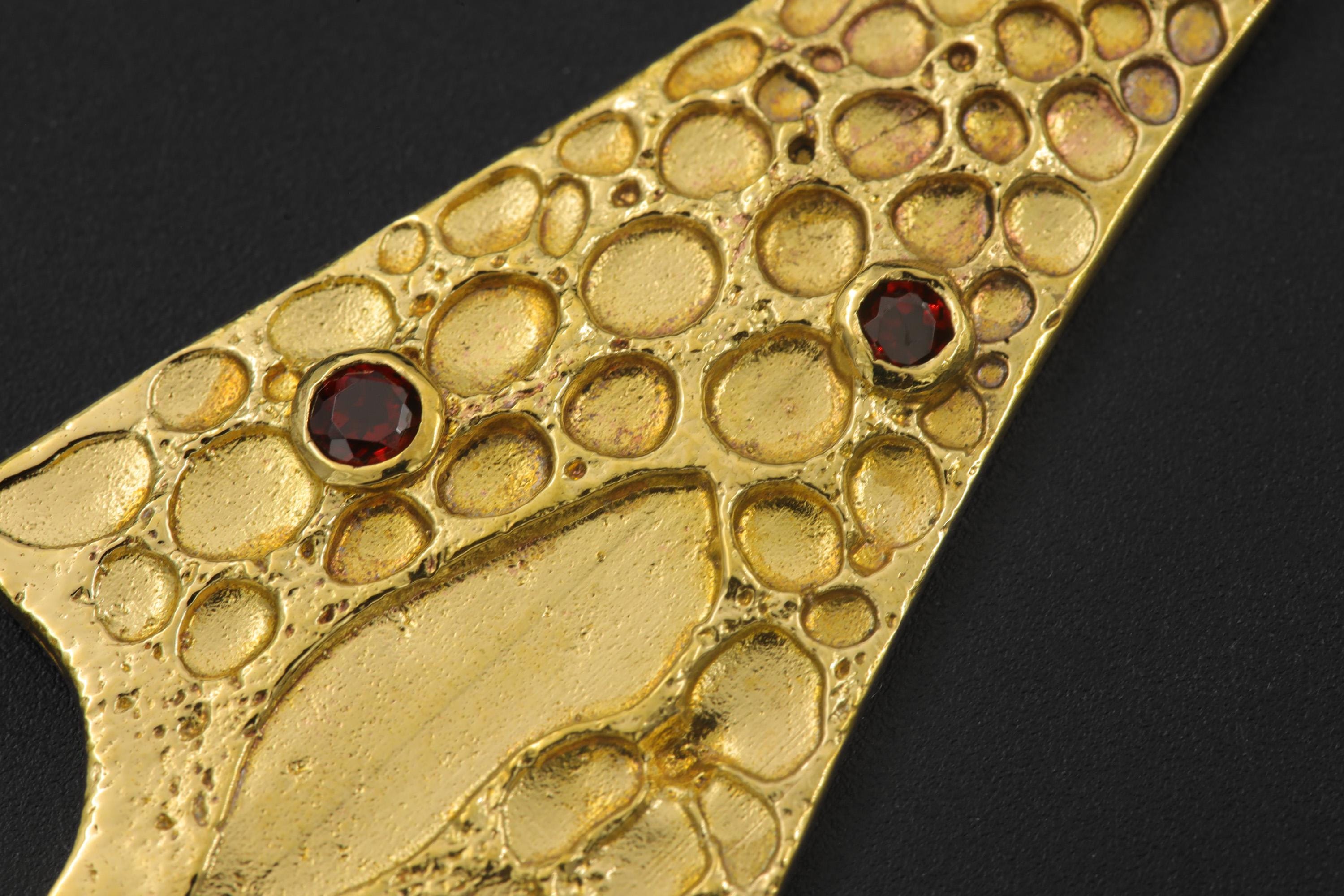 Handmade 18k Gold Plated Garnet Pendant, Abstract Sculptural Necklace