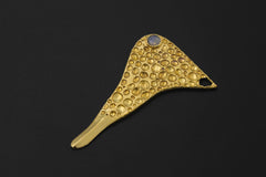 Golden Brass Spoon Pendant: Blue Moonstone Talisman, Wearable Ritual Tool
