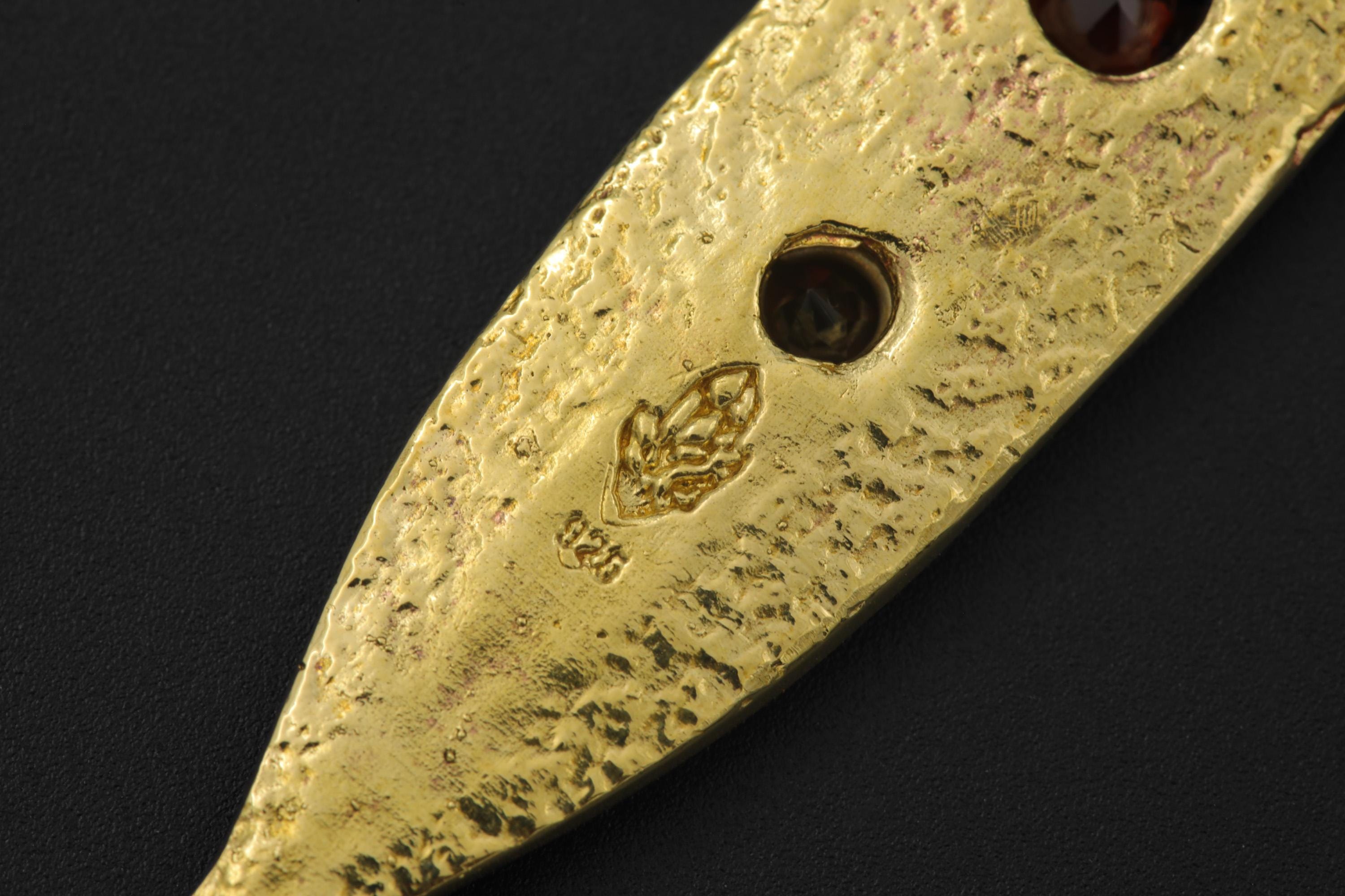 Gold Plated Brass Spoon Pendant, Faceted Red Garnet, Ritual Talisman Jewelry