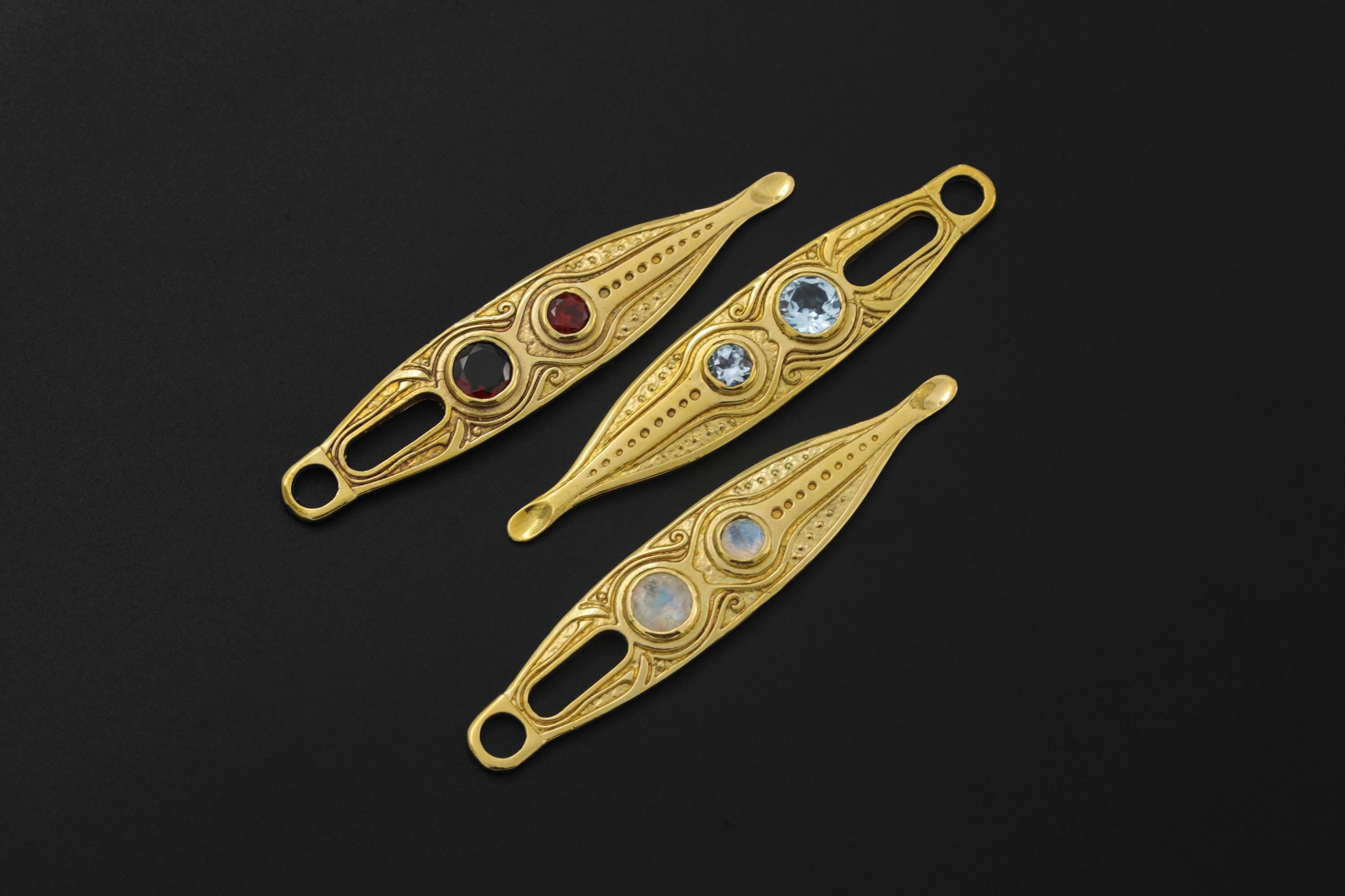 Double Faceted Garnet Spoon Necklace 18k Gold Plated Brass Pendant Ritual Tool Red Gemstone Root Chakra Jewelry Gift