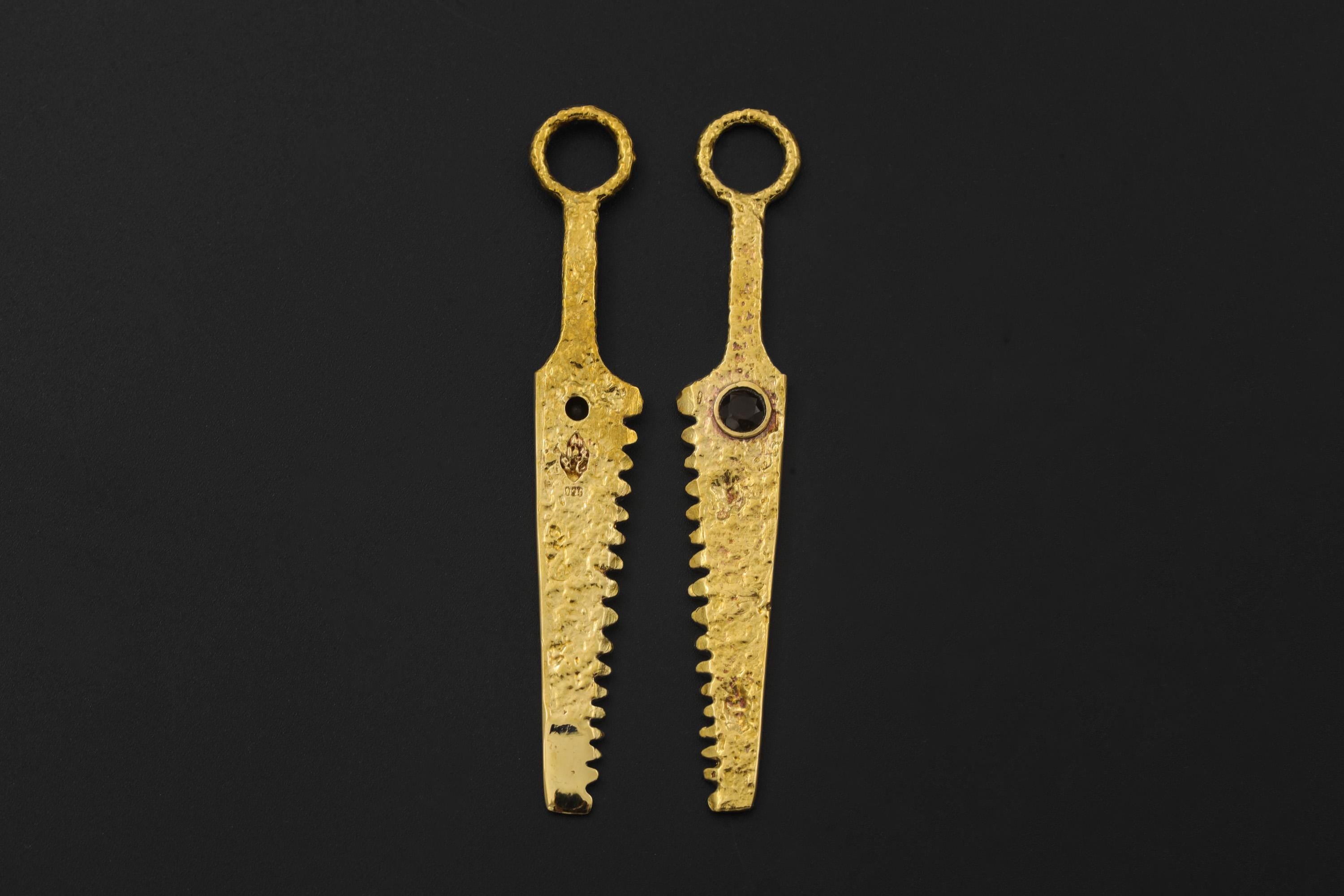 Cast Brass Cutter Spoon Pendant, 18k Gold Plated, Faceted Smoky Quartz, Ritual Talisman