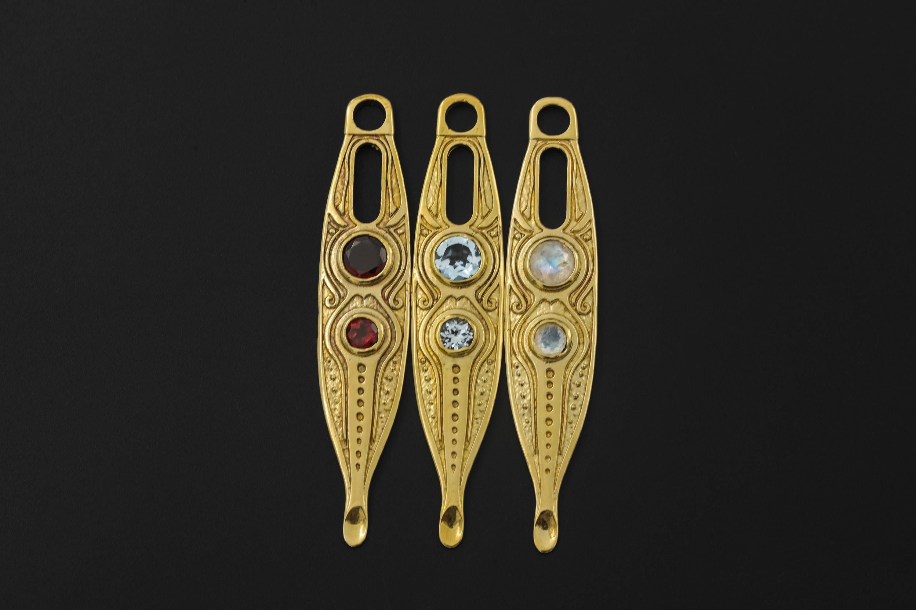 Blue Topaz Spoon Pendant 18k Gold Plated Brass Cast Ritual Spoon Necklace Throat Chakra December Gift