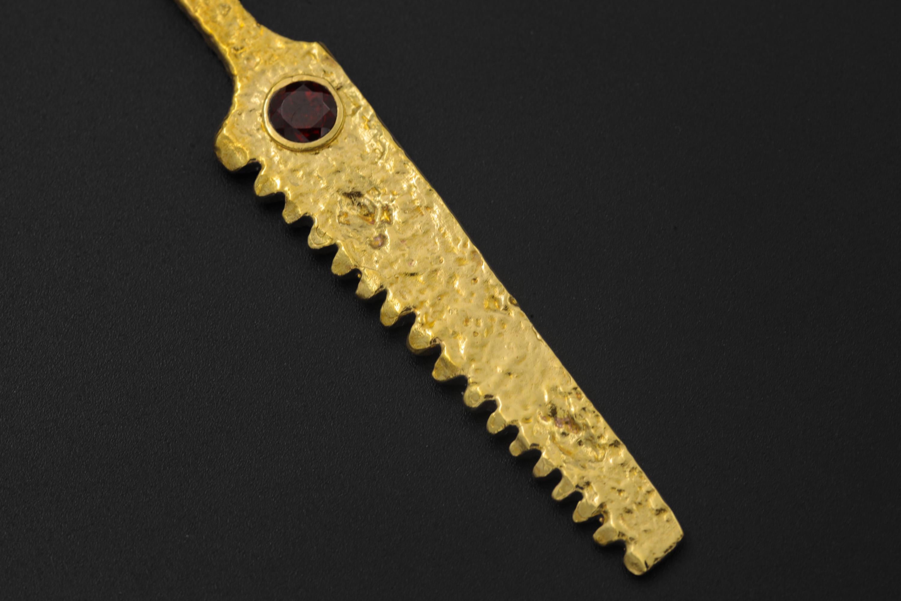 18k Gold Plated Brass Cutter Spoon Pendant, Faceted Garnet Talisman Necklace