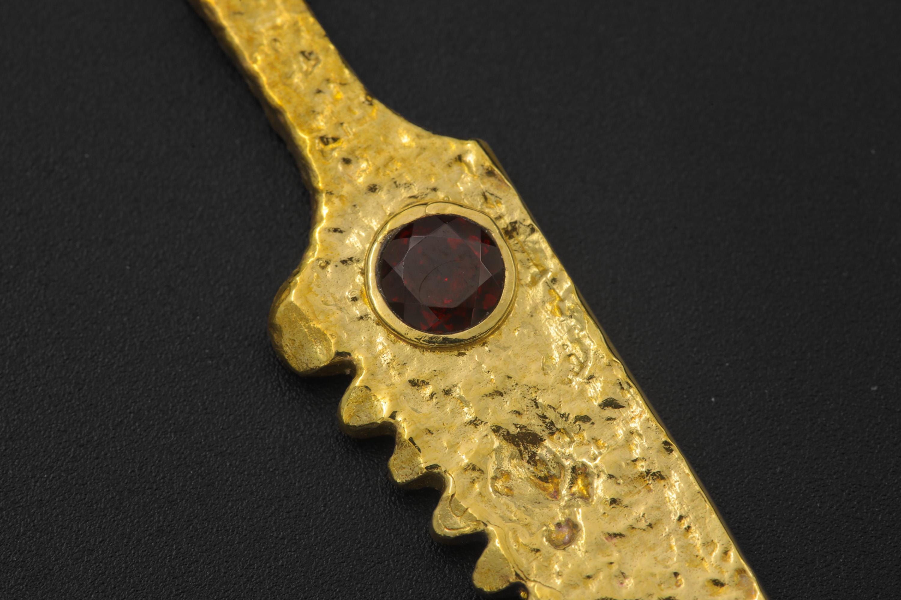 18k Gold Plated Brass Cutter Spoon Pendant, Faceted Garnet Talisman Necklace