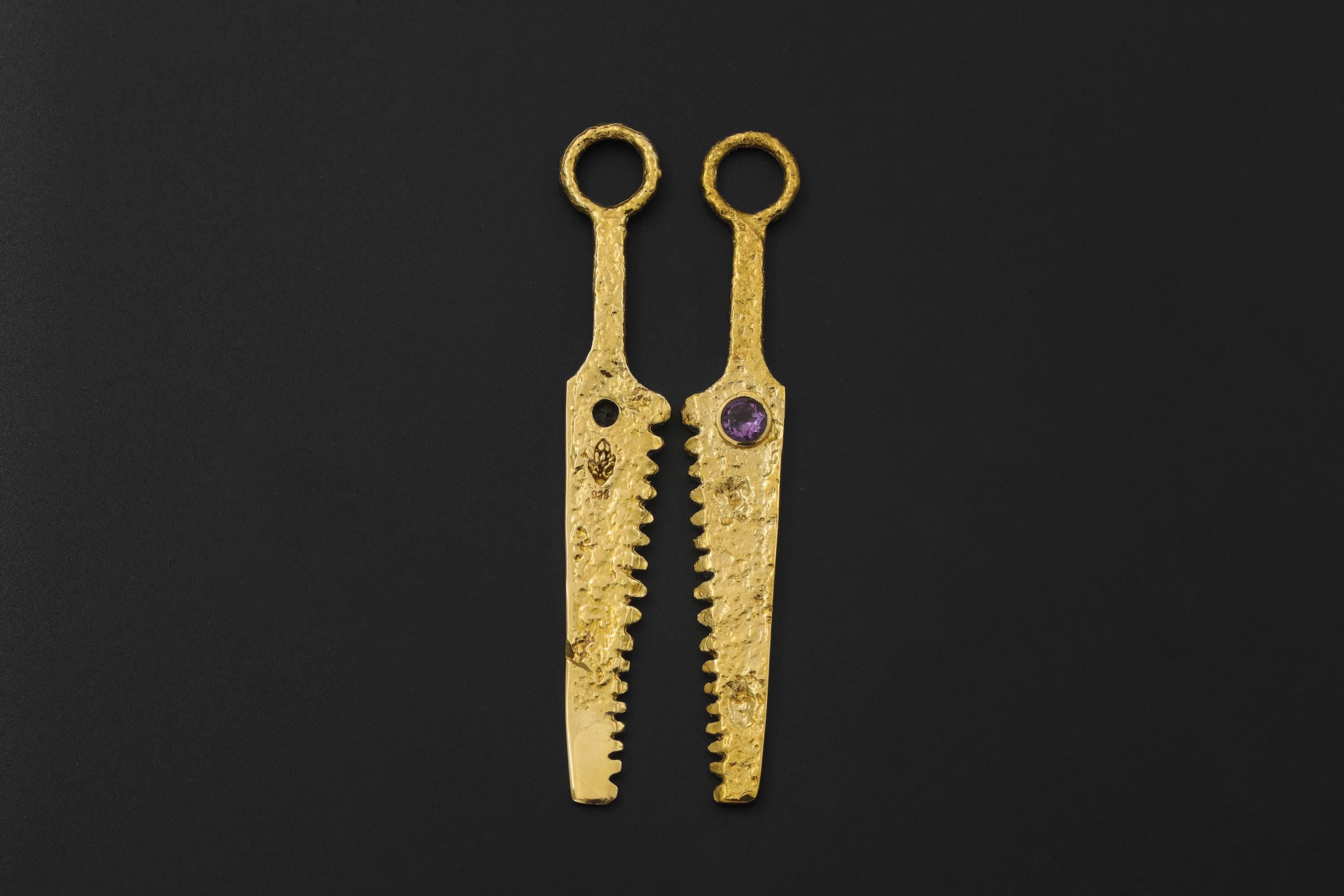 Amethyst Spoon Pendant 18k Gold Plated Brass Cutter Talisman Crown Chakra February Birthstone Gift