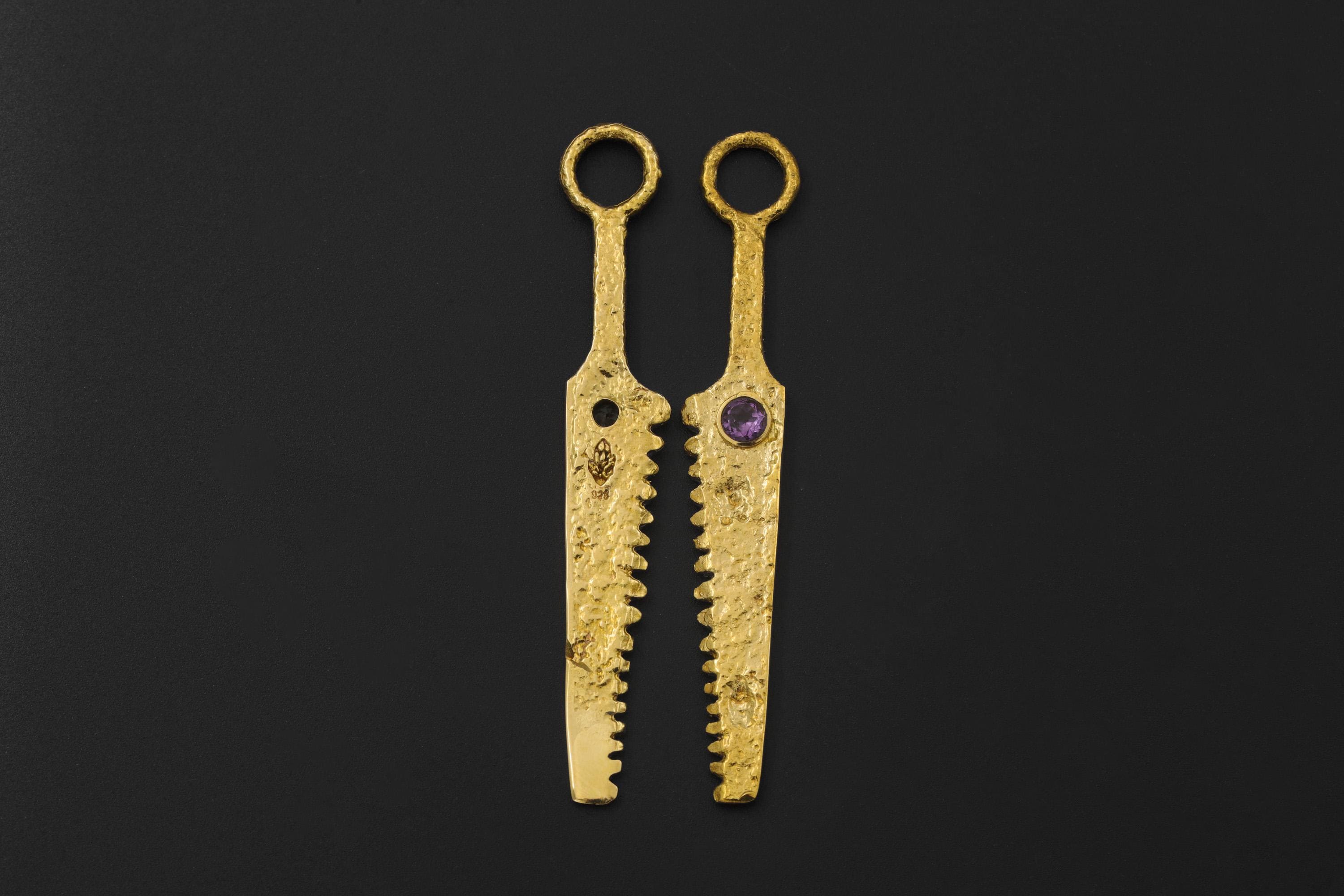18k Gold Plated Brass Cutter Spoon Pendant, Faceted Amethyst Talisman, Ritual Jewelry