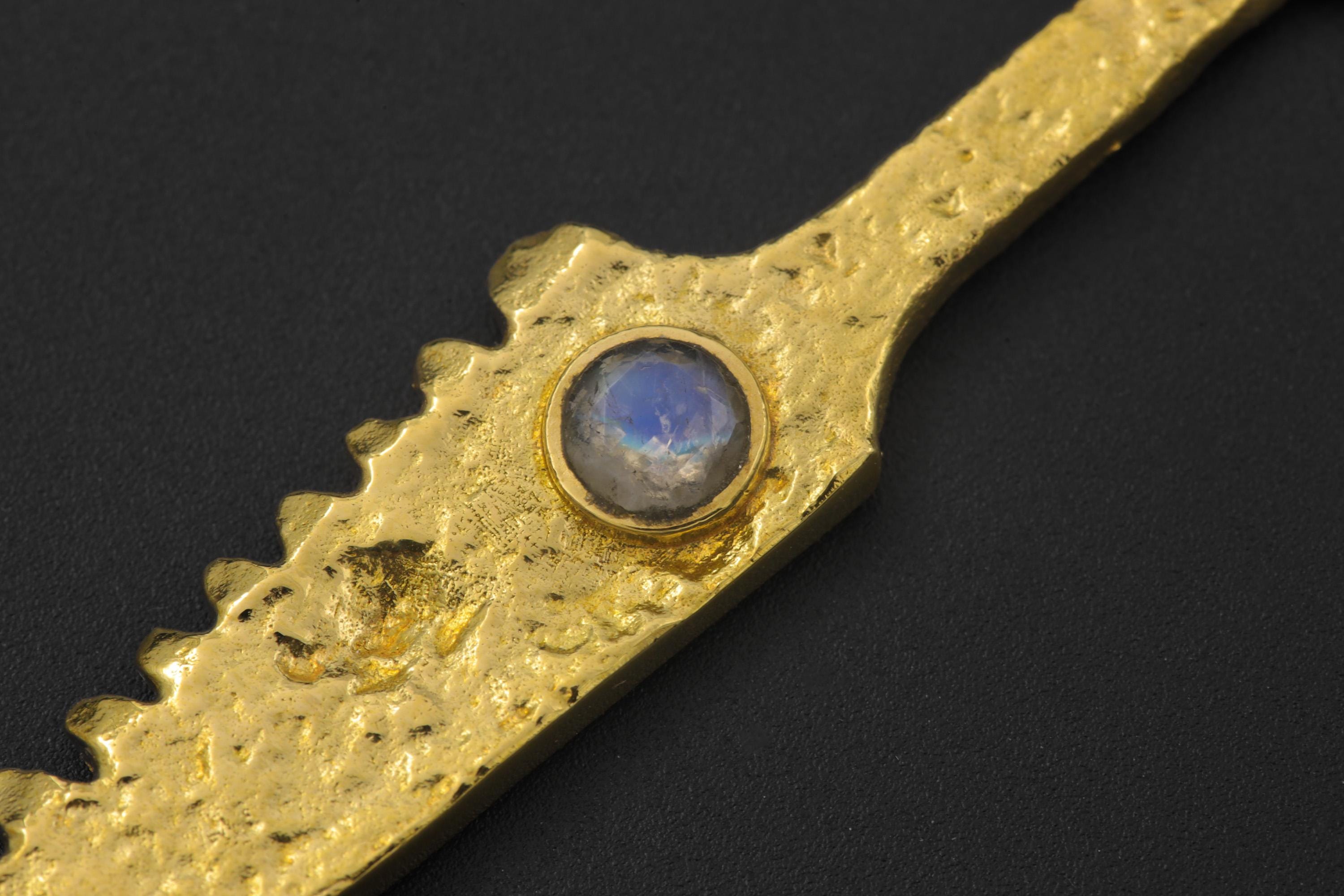 18k Gold Plated Brass Cutter Spoon Pendant, Blue Moonstone Ritual Talisman