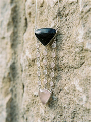 Tanzanite Rose Quartz Sterling Silver Pendant: Cascading Gemstone Necklace