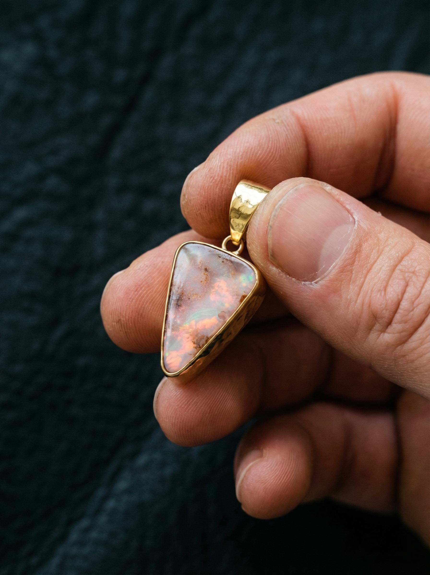 Australian White Opal Pendant: 18K Gold-Plated Sterling Silver, Heart Chakra