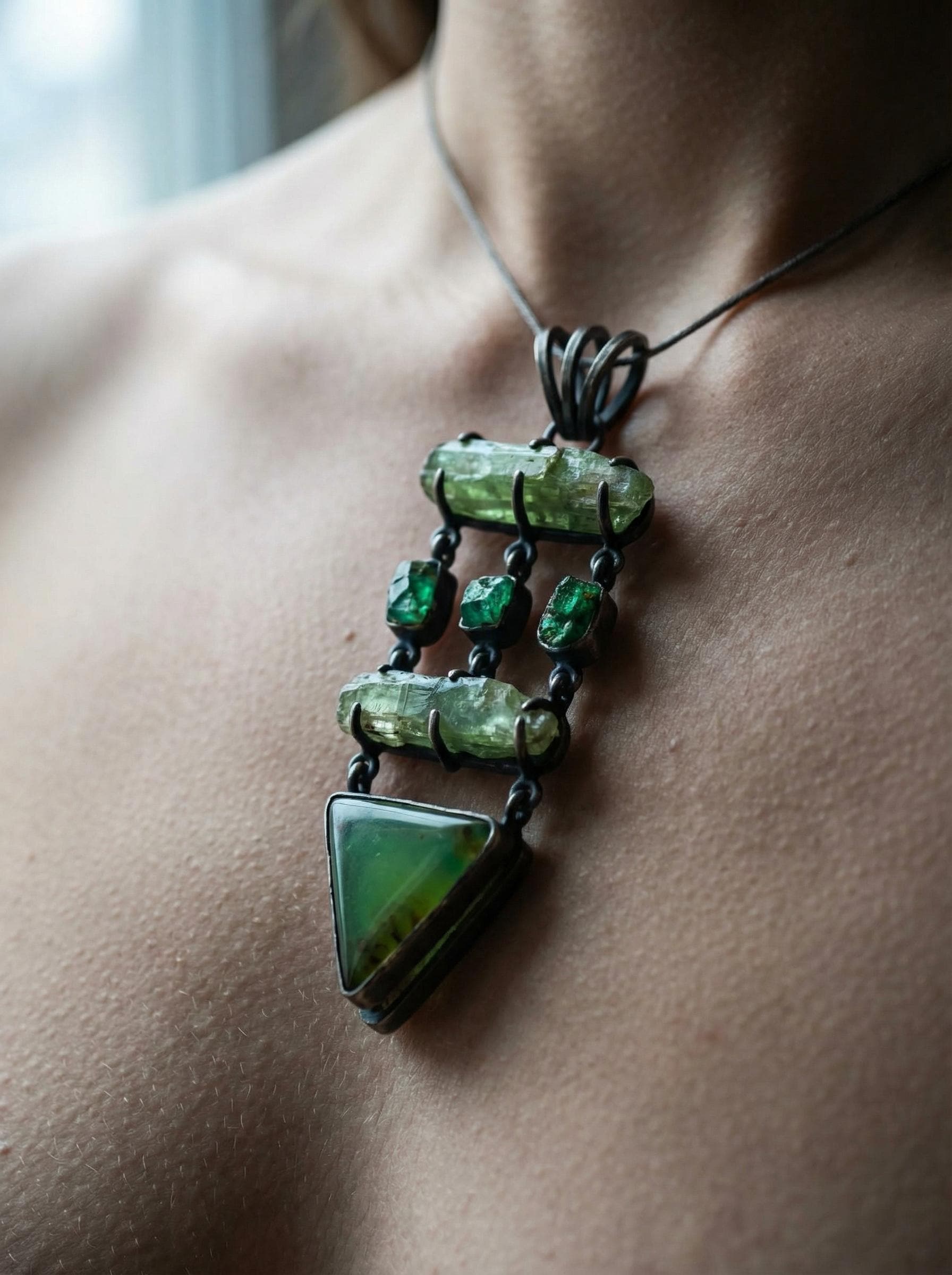 Heart Symphony: Green Kyanite, Australian Emerald, and Chrysoprase - Sterling Silver Pendant