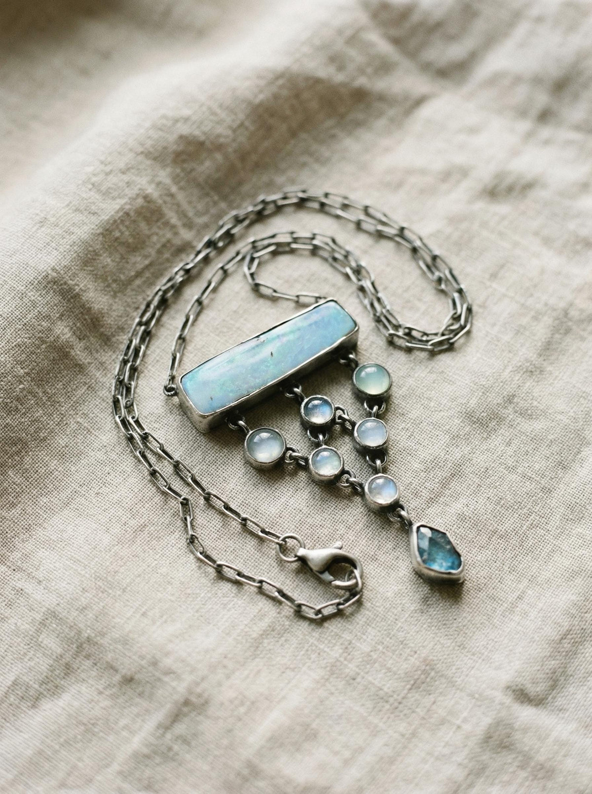Opal Aquamarine Apatite Necklace: Sterling Silver Gemstone Pendant
