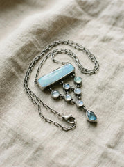 Opal Aquamarine Apatite Necklace: Sterling Silver Gemstone Pendant