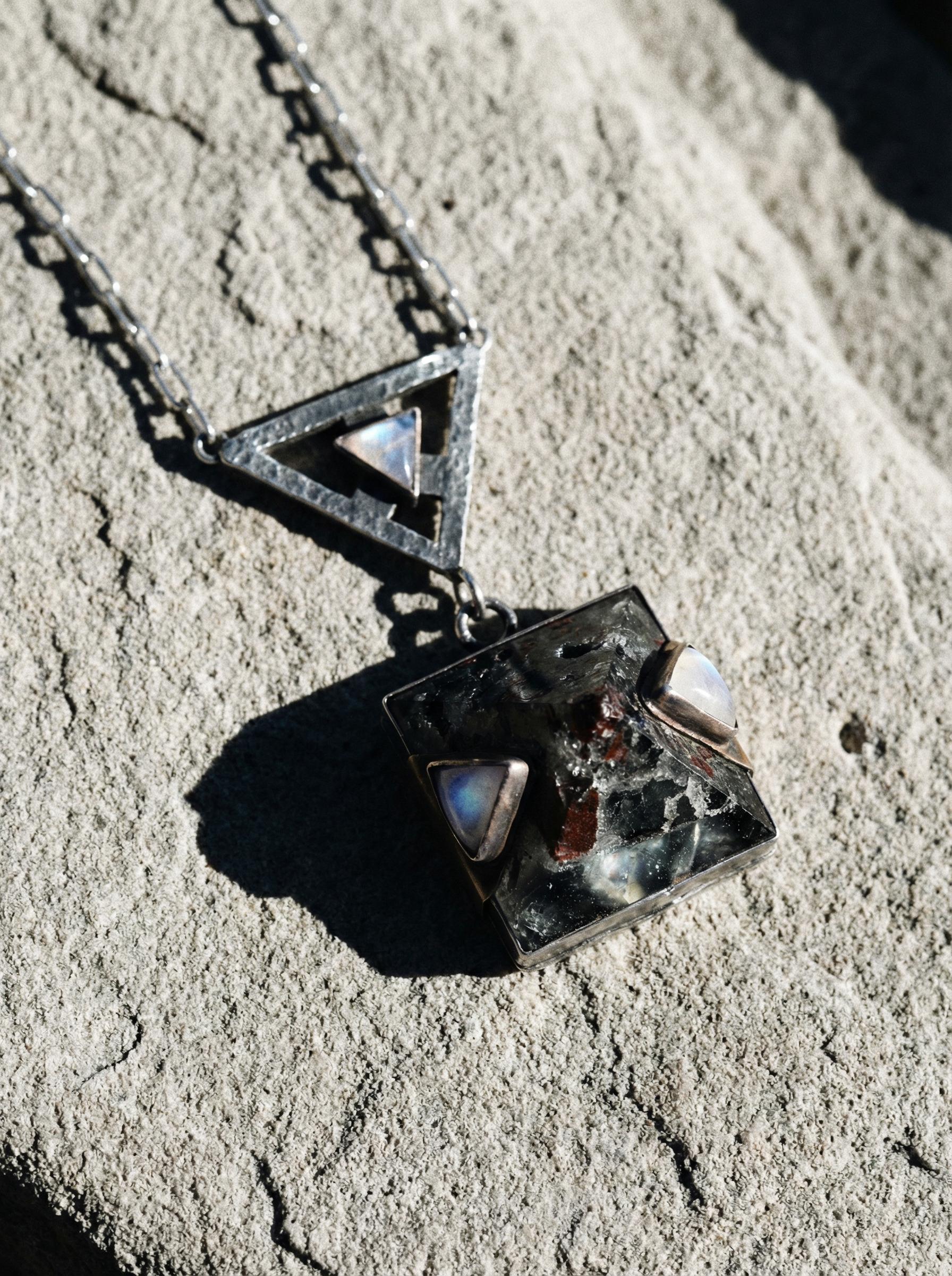 Oxidized Sterling Silver Moonstone & Chlorite Quartz Necklace