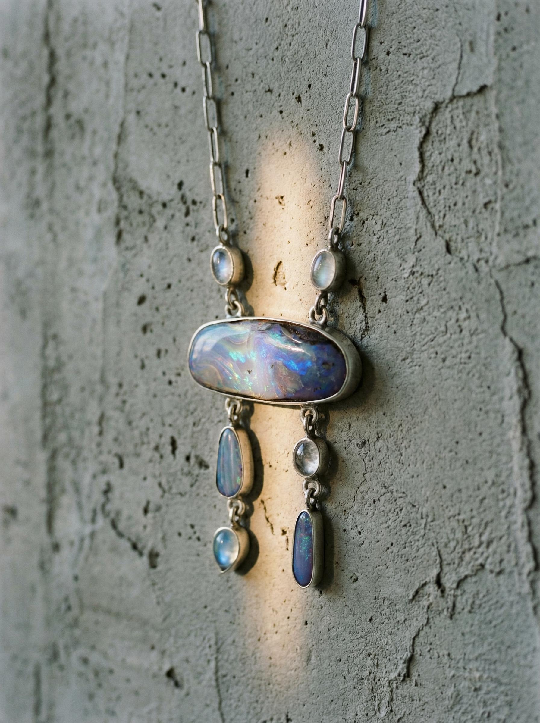 Boulder Opal Moonstone Necklace 925 Silver Galactic Portal Pendant Third Eye Crown Chakra Cosmic Gift