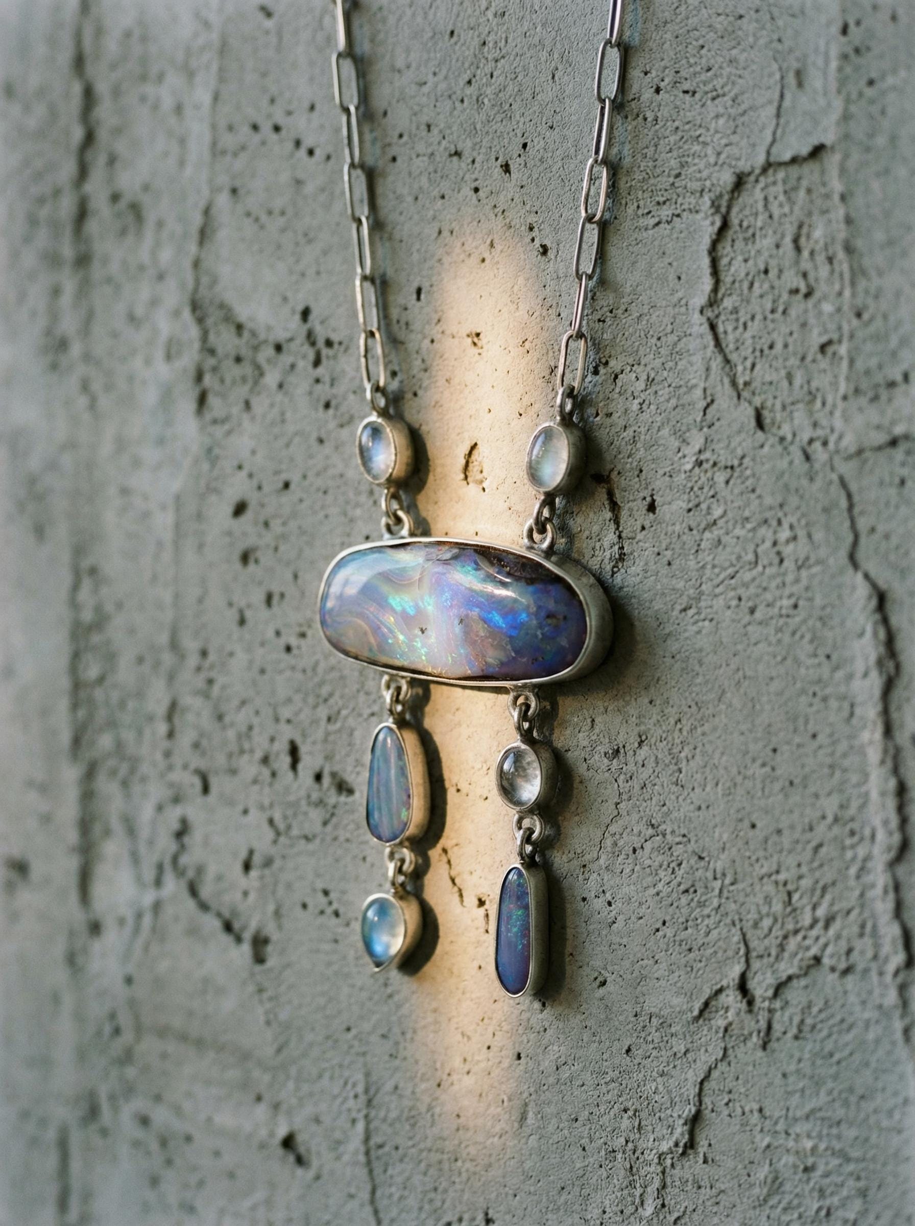 Boulder Opal Moonstone Pendant: Sterling Silver Galactic Jewelry