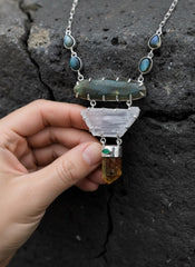 Labradorite Pendant: Sterling Silver, Apatite, Emerald & Kunzite - Chakra Healing Boho Necklace
