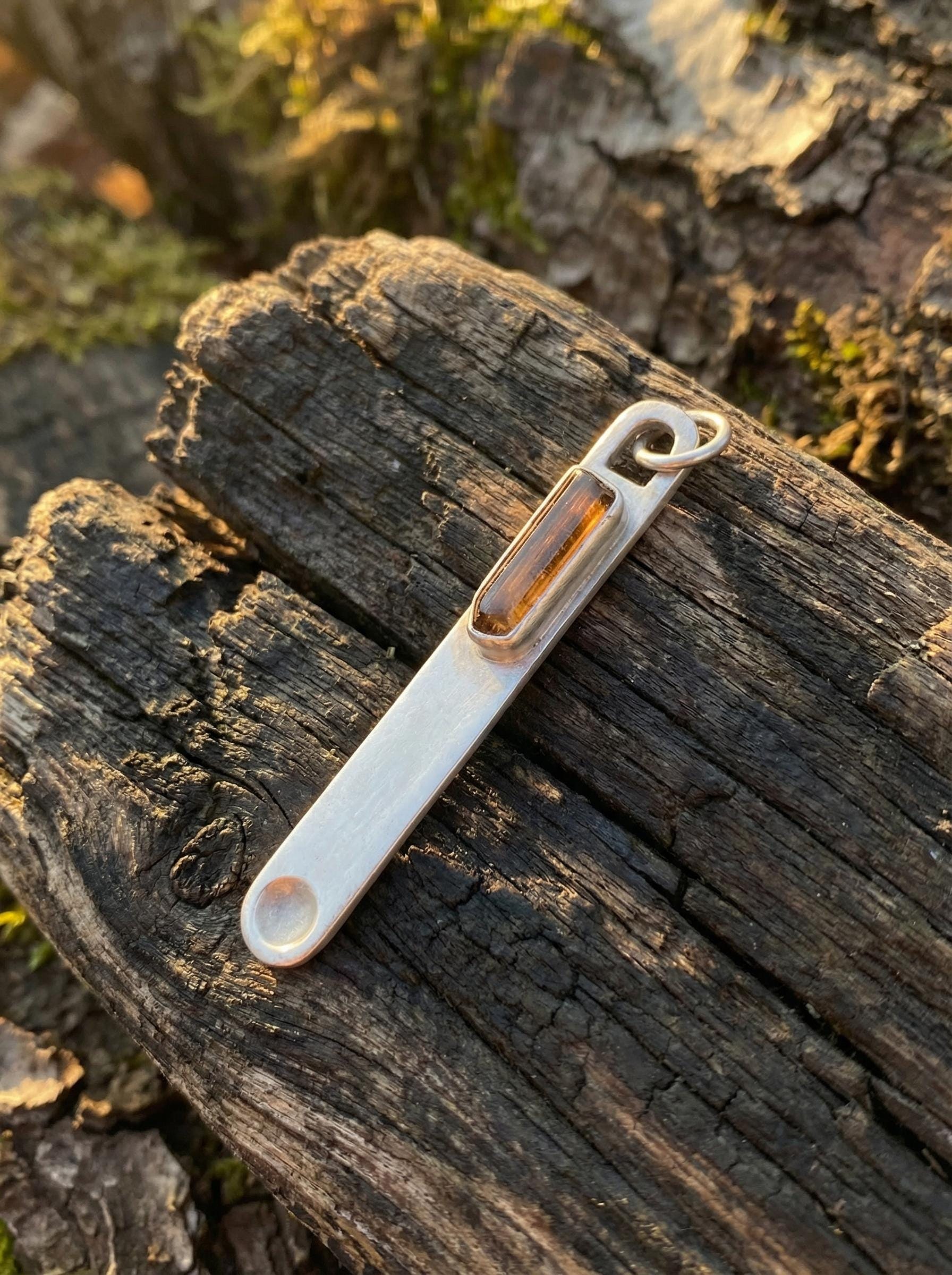 Natural Brown Dravite Tourmaline Wand Pendant, 925 Silver Spoon Design, High Shine Finish, Round Bail, Root Chakra Crystal, Grounding Gift
