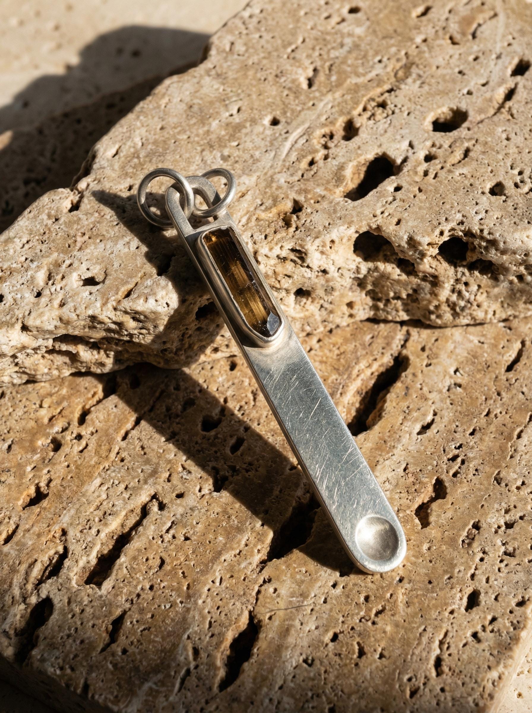 Natural Brown Dravite Tourmaline Wand Pendant, 925 Silver Spoon Design, High Shine Finish, Round Bail, Root Chakra Crystal, Grounding Gift
