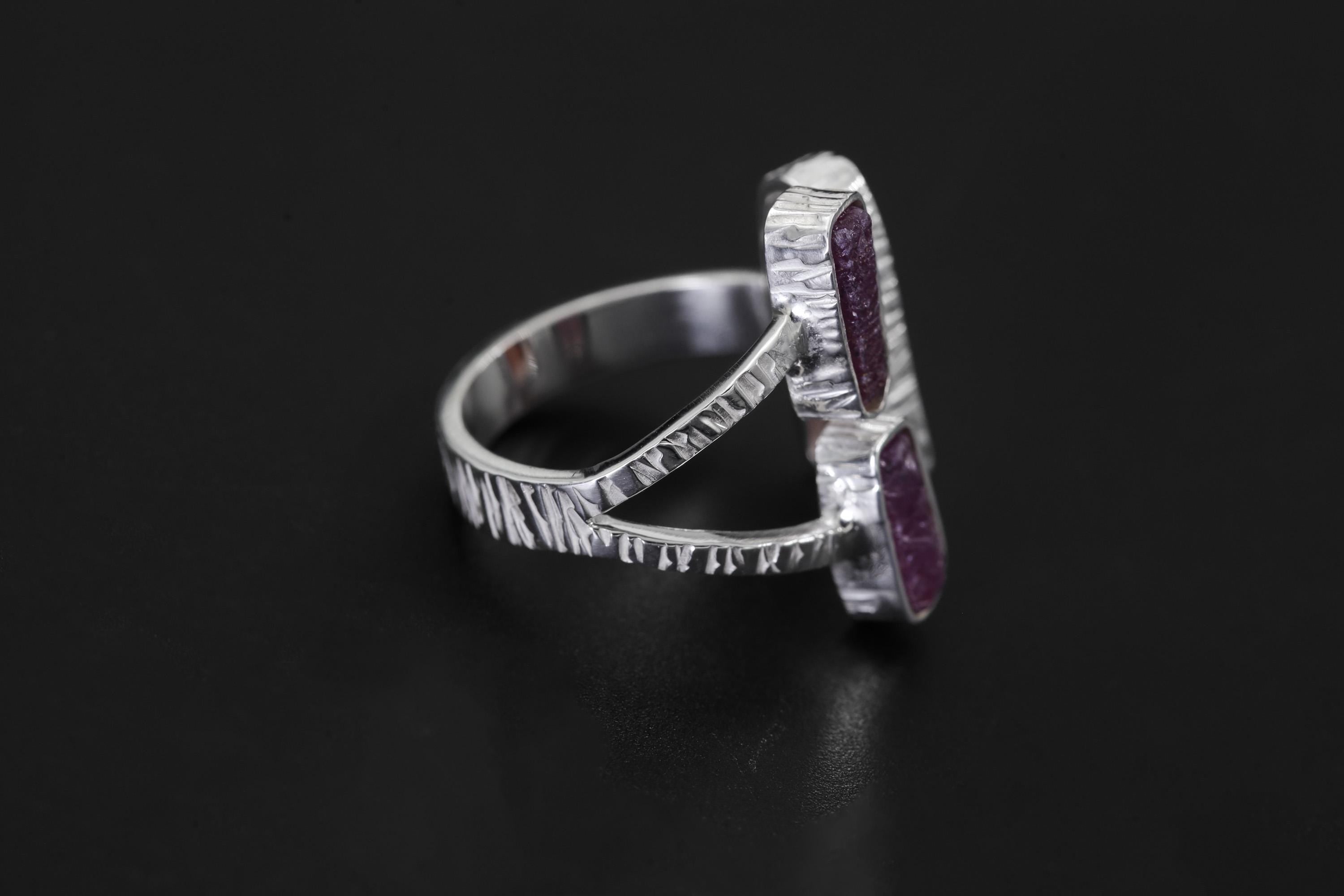 Red Kyanite Ruby Ring 925 Silver Adjustable Open Multi Stone Statement Jewelry