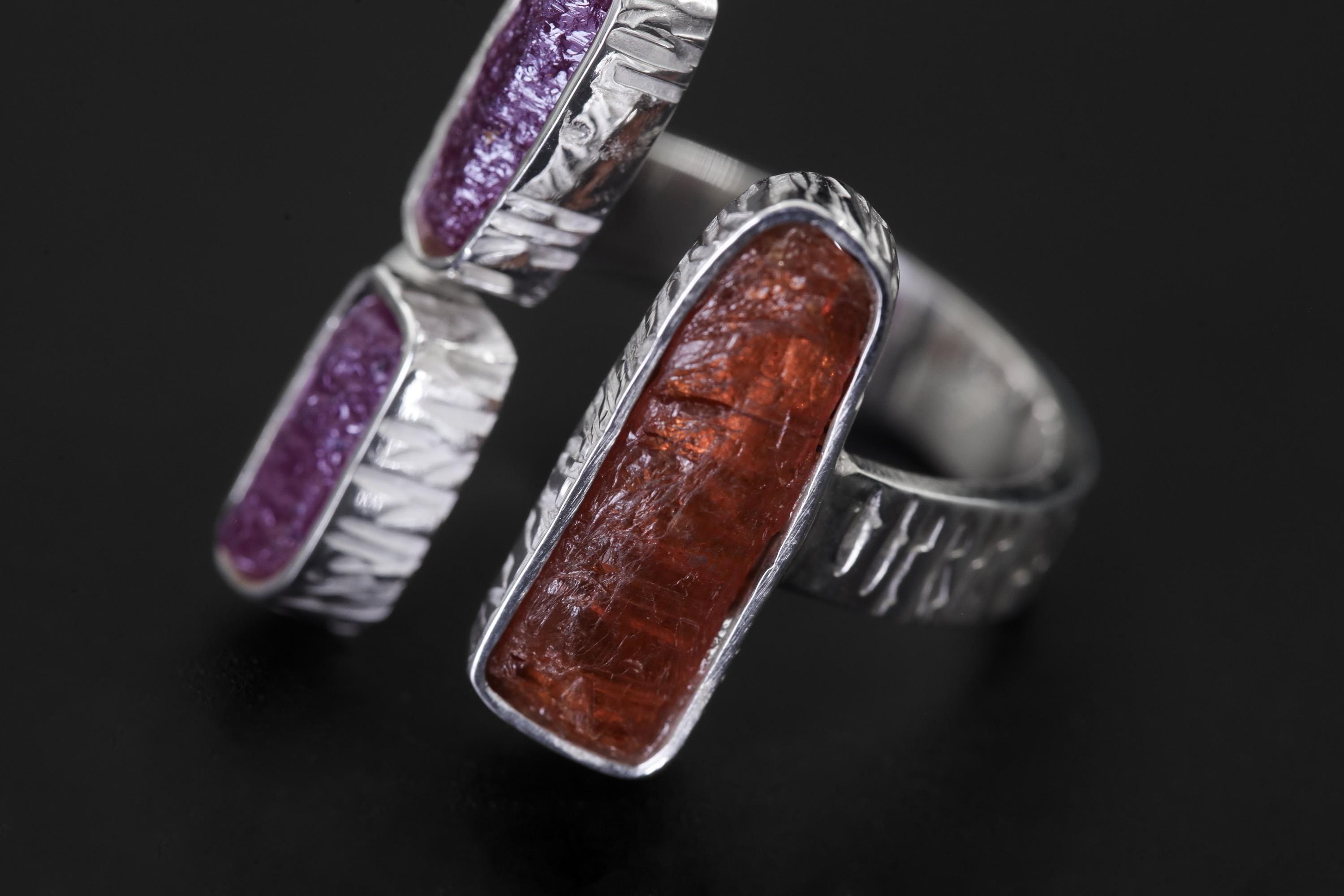 Red Kyanite Ruby Ring 925 Silver Adjustable Open Multi Stone Statement Jewelry