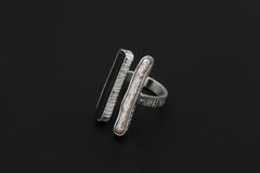 Pearl Black Tourmaline 925 Silver Ring, Adjustable Open Band