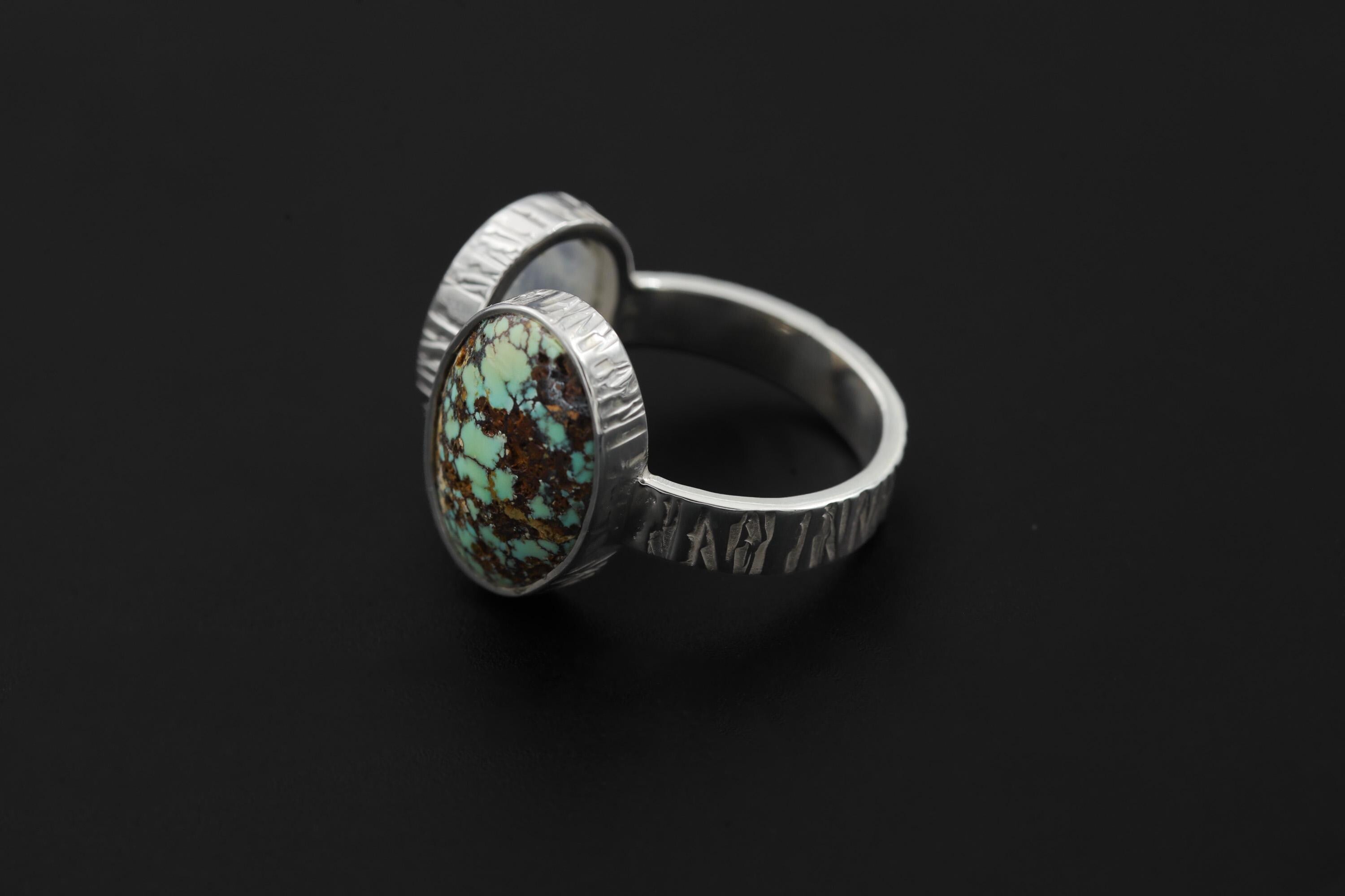 Blue Moonstone Turquoise Ring 925 Sterling Silver Adjustable Hammered Band Third Eye Throat Chakra Gift