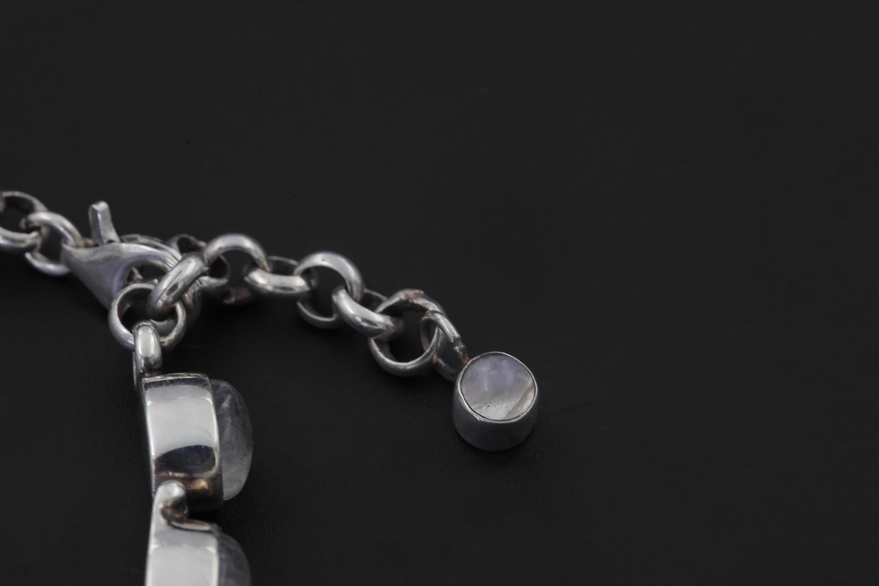 Oval Blue Moonstone Bracelet, 925 Sterling Silver Adjustable Jewelry