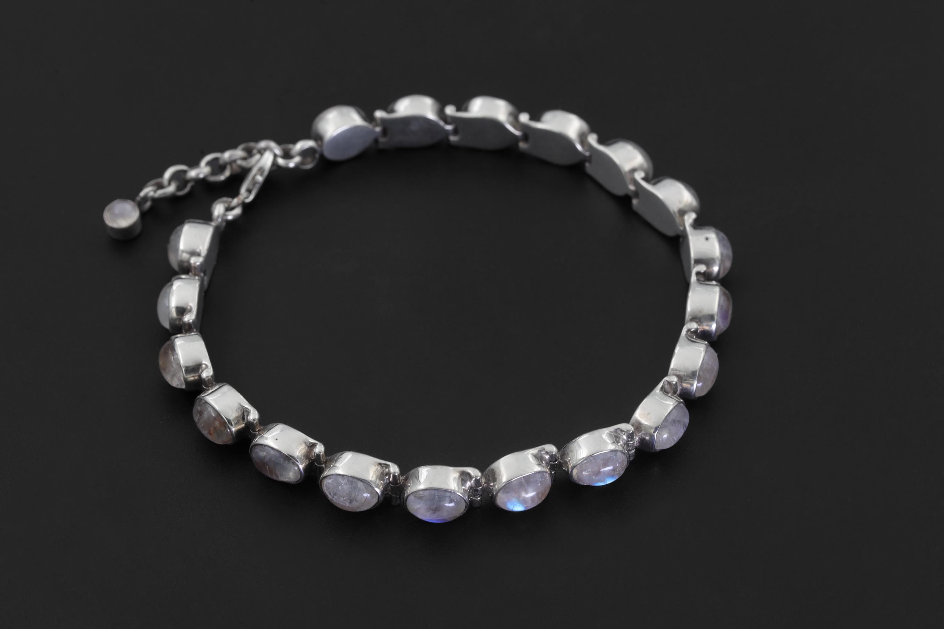 Oval Blue Moonstone Bracelet, 925 Sterling Silver Adjustable Jewelry