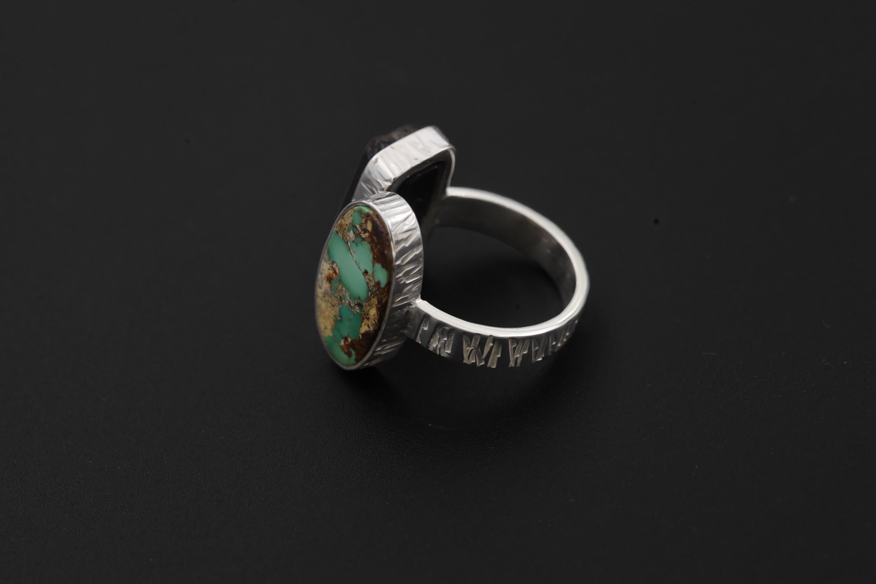 Turquoise Black Tourmaline Ring Sterling Silver Open Band Grounding Communication Crystal Jewelry Gift