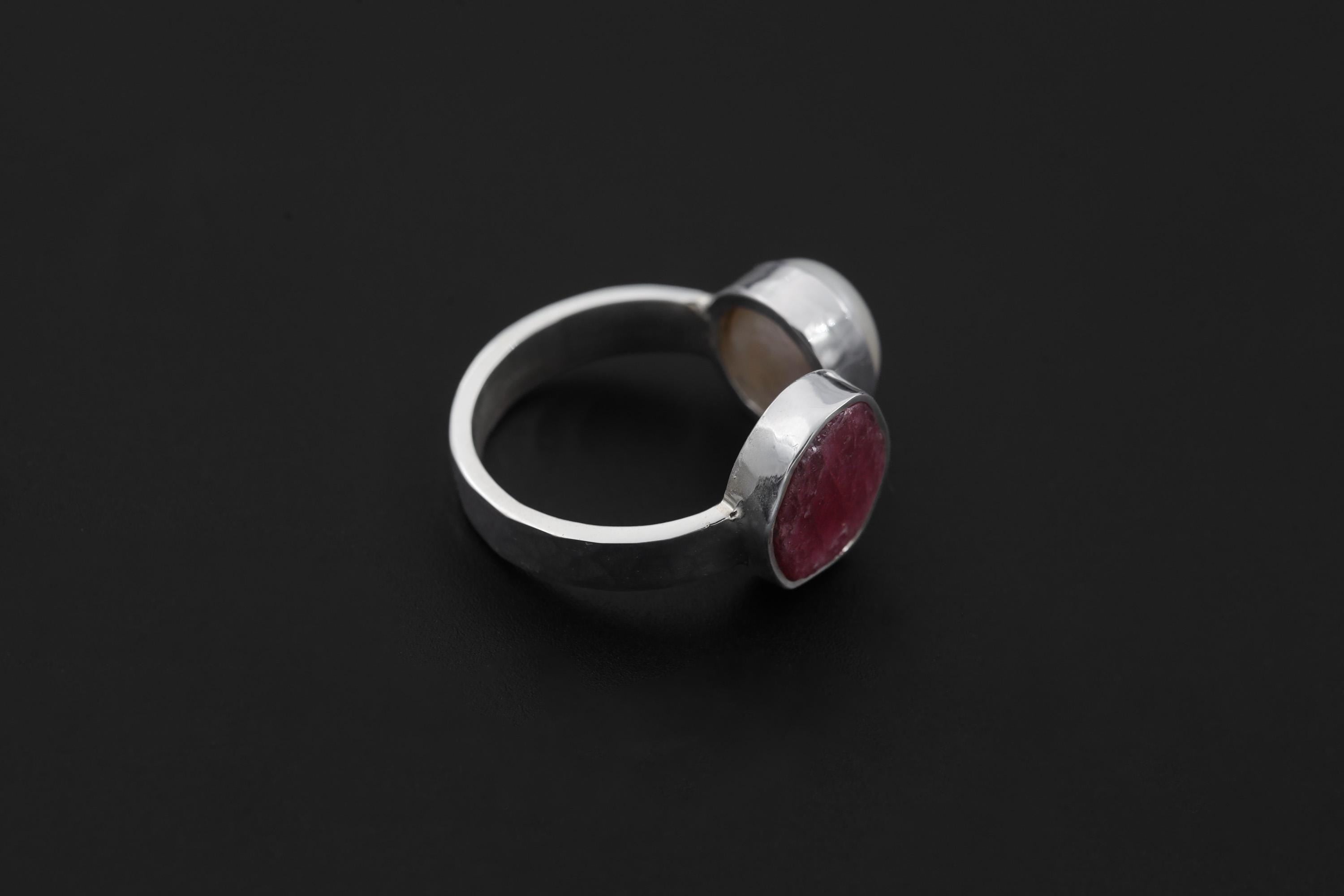 Ruby South Sea Pearl Ring 925 Sterling Silver Adjustable Hammered Band Heart Root Chakra July Birthstone Gift