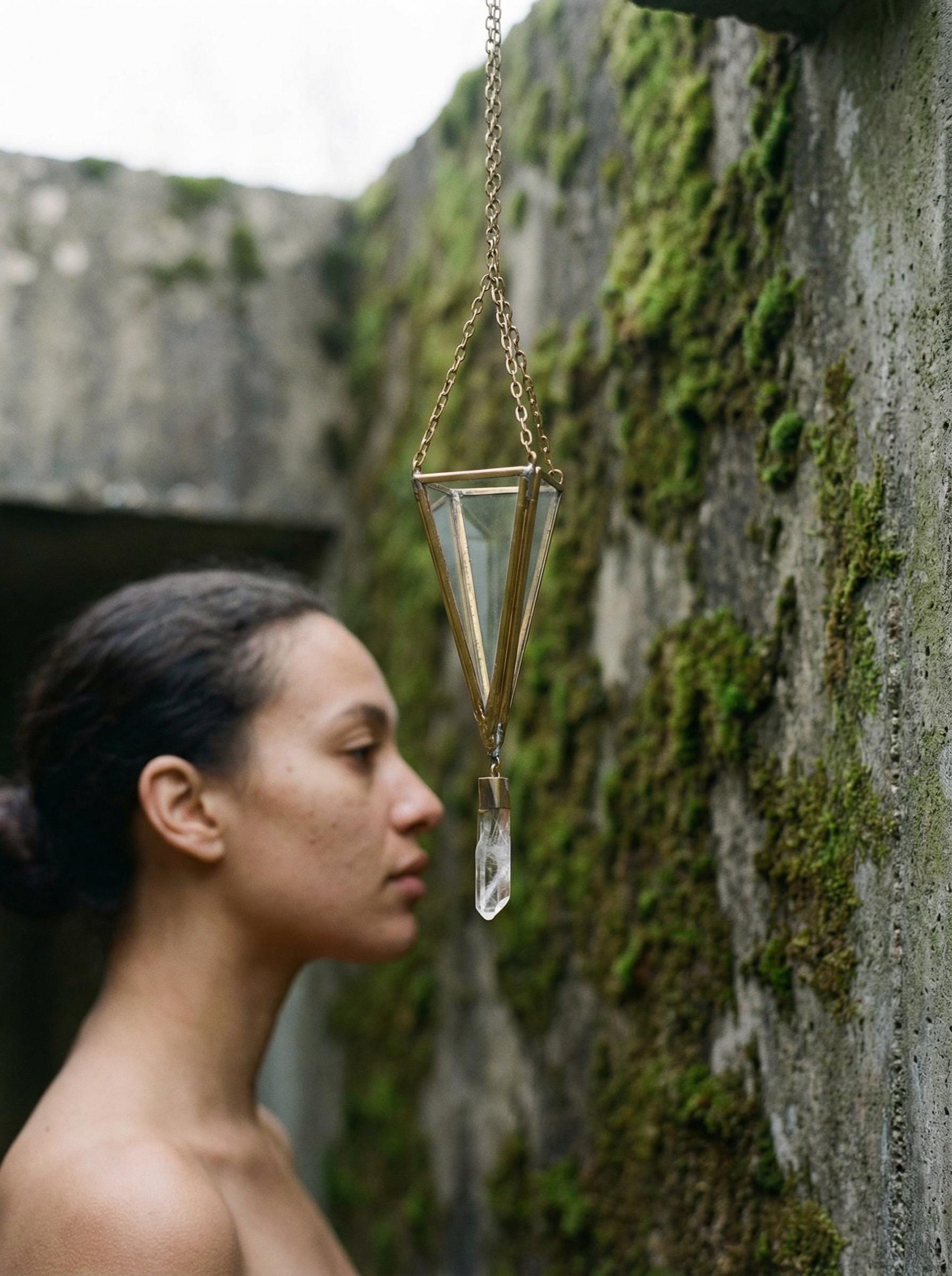 Clear Quartz Hanging Decoration Brass Glass Triangle Prism Crystal Window Ornament Crown Chakra Sacred Space Gift