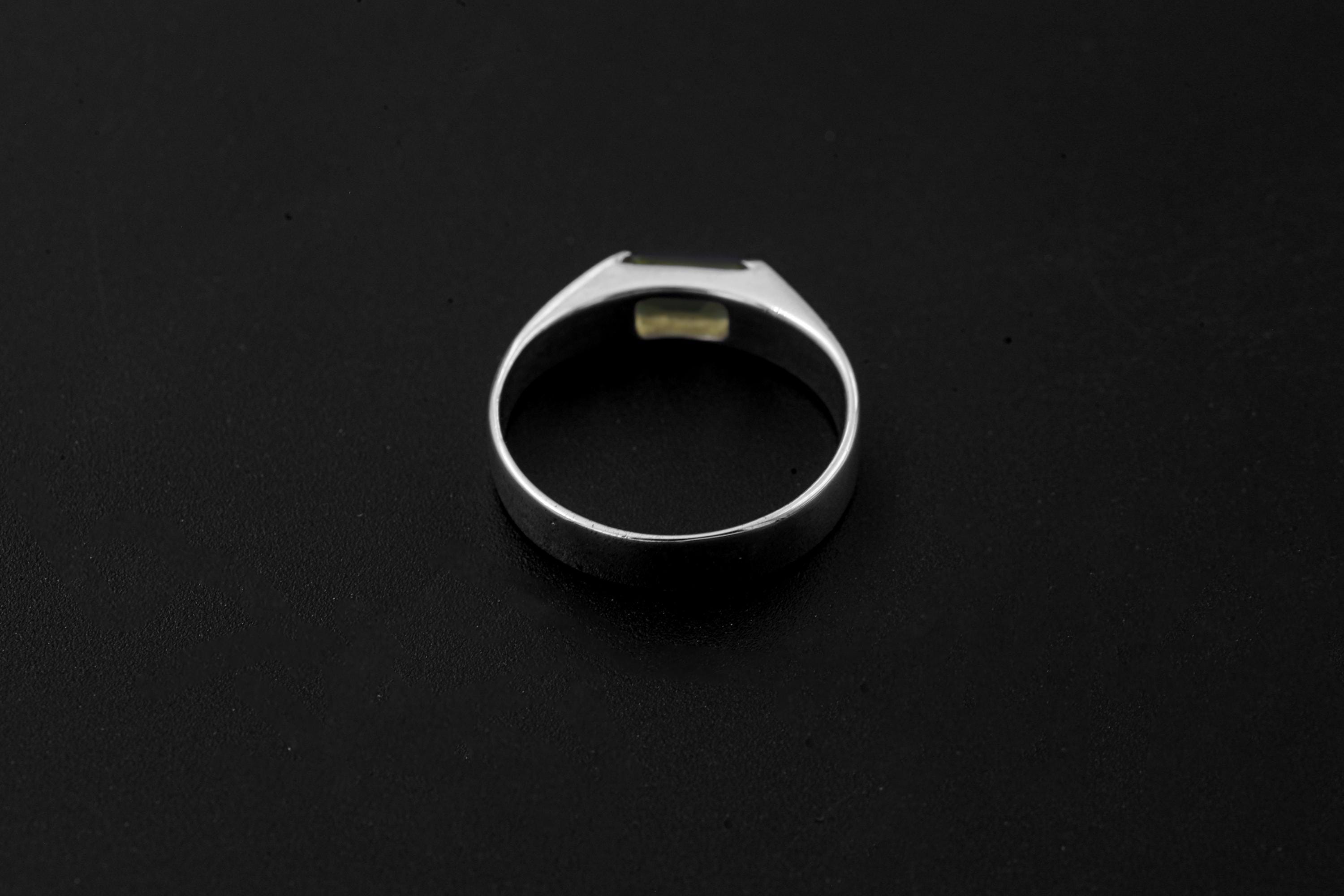 Octagon Peridot Ring, Sterling Silver High Shine Band, Heart Chakra Jewelry