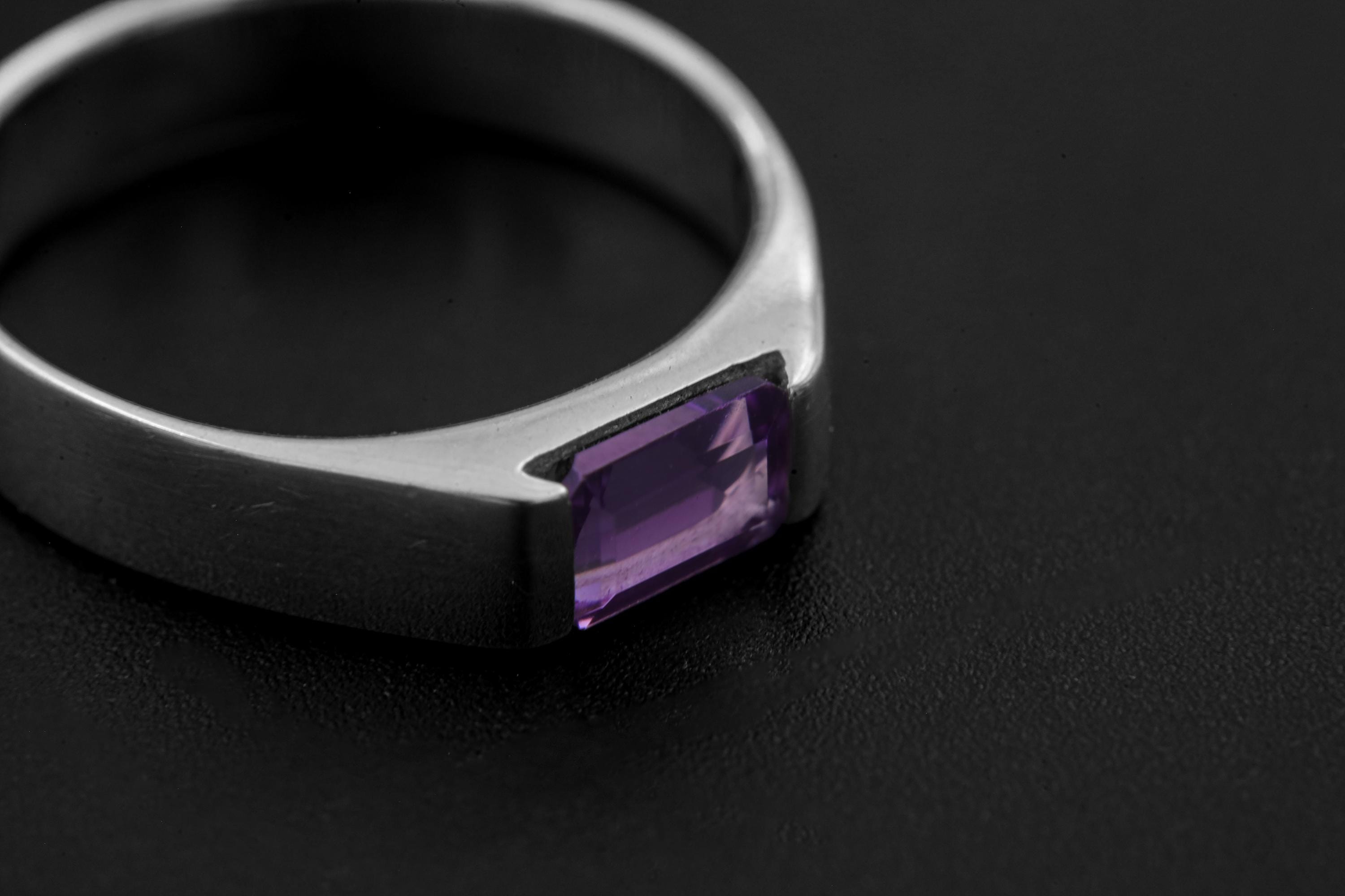 Amethyst Ring 925 Sterling Silver Octagon Faceted Violet Gemstone High Shine Geometric Crown Chakra Jewelry Size 6US