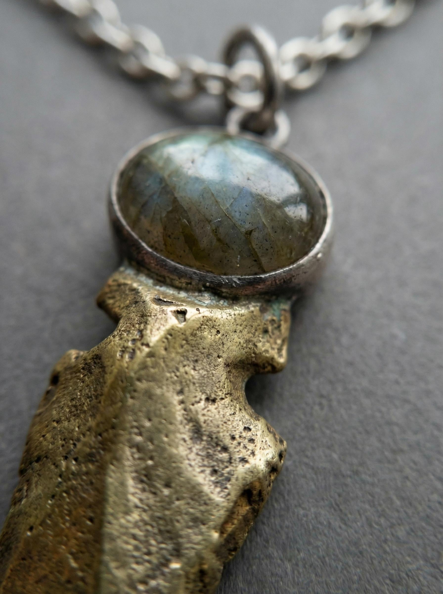 Labradorite Obsidian Pendant Sterling Silver Brass Spearhead Necklace Third Eye Root Chakra Talisman Gift