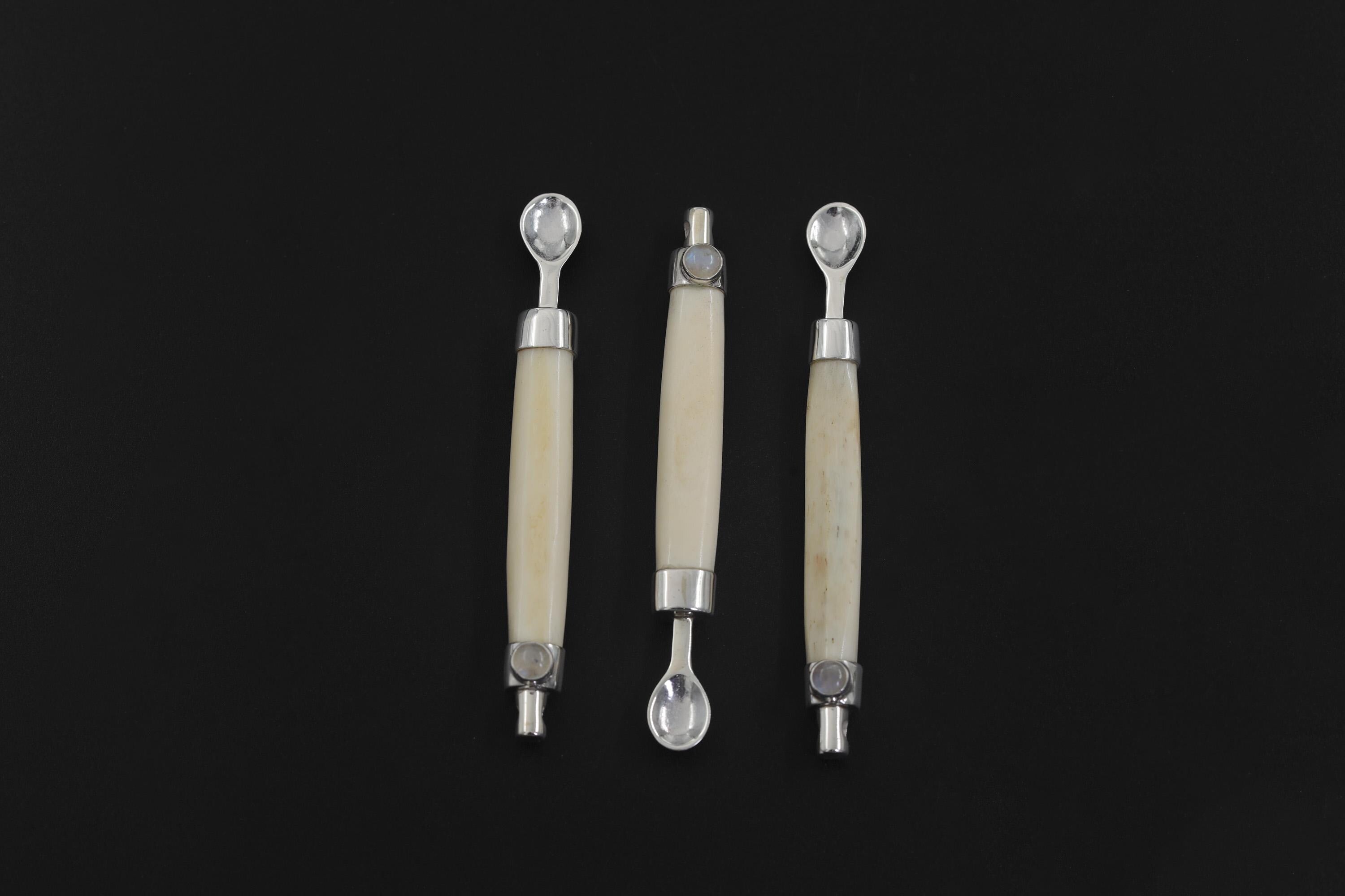 Blue Moonstone Bone Spoon Pendant Sterling Silver 925 Handmade Ritual Jewelry Lunar Necklace Crown Chakra Gift