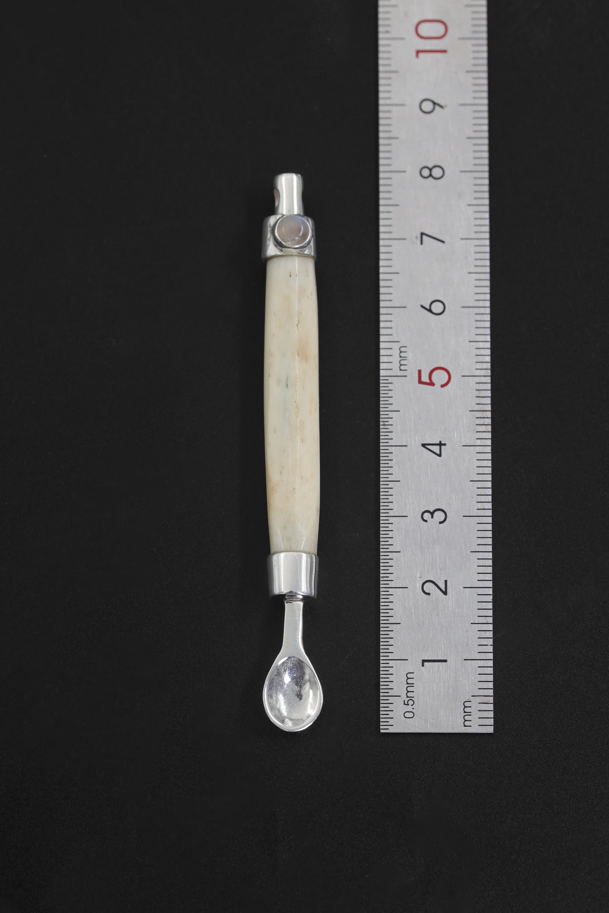 Blue Moonstone Bone Spoon Pendant Sterling Silver 925 Handmade Ritual Jewelry Lunar Necklace Crown Chakra Gift