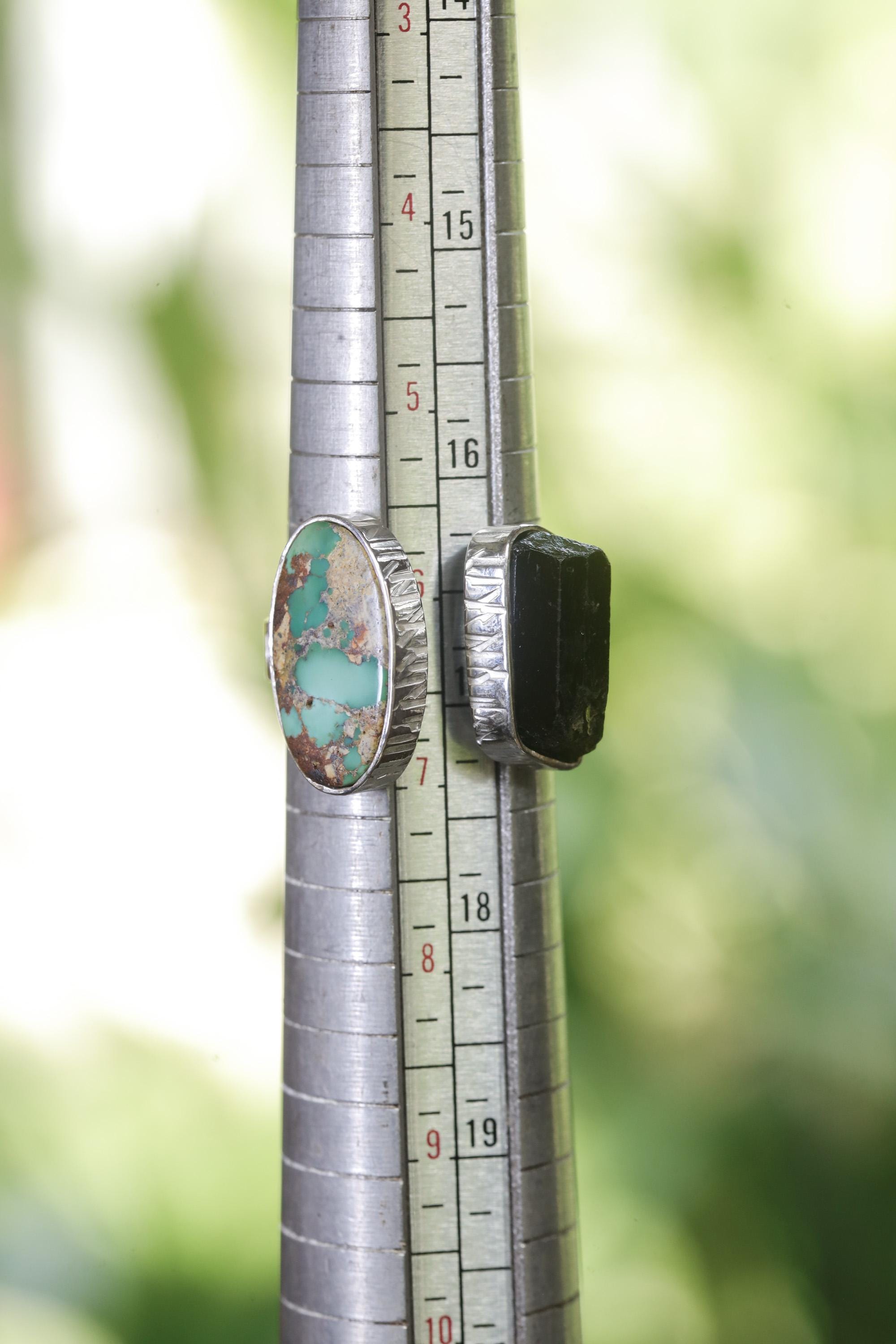 Turquoise Black Tourmaline Ring Sterling Silver Open Band Grounding Communication Crystal Jewelry Gift