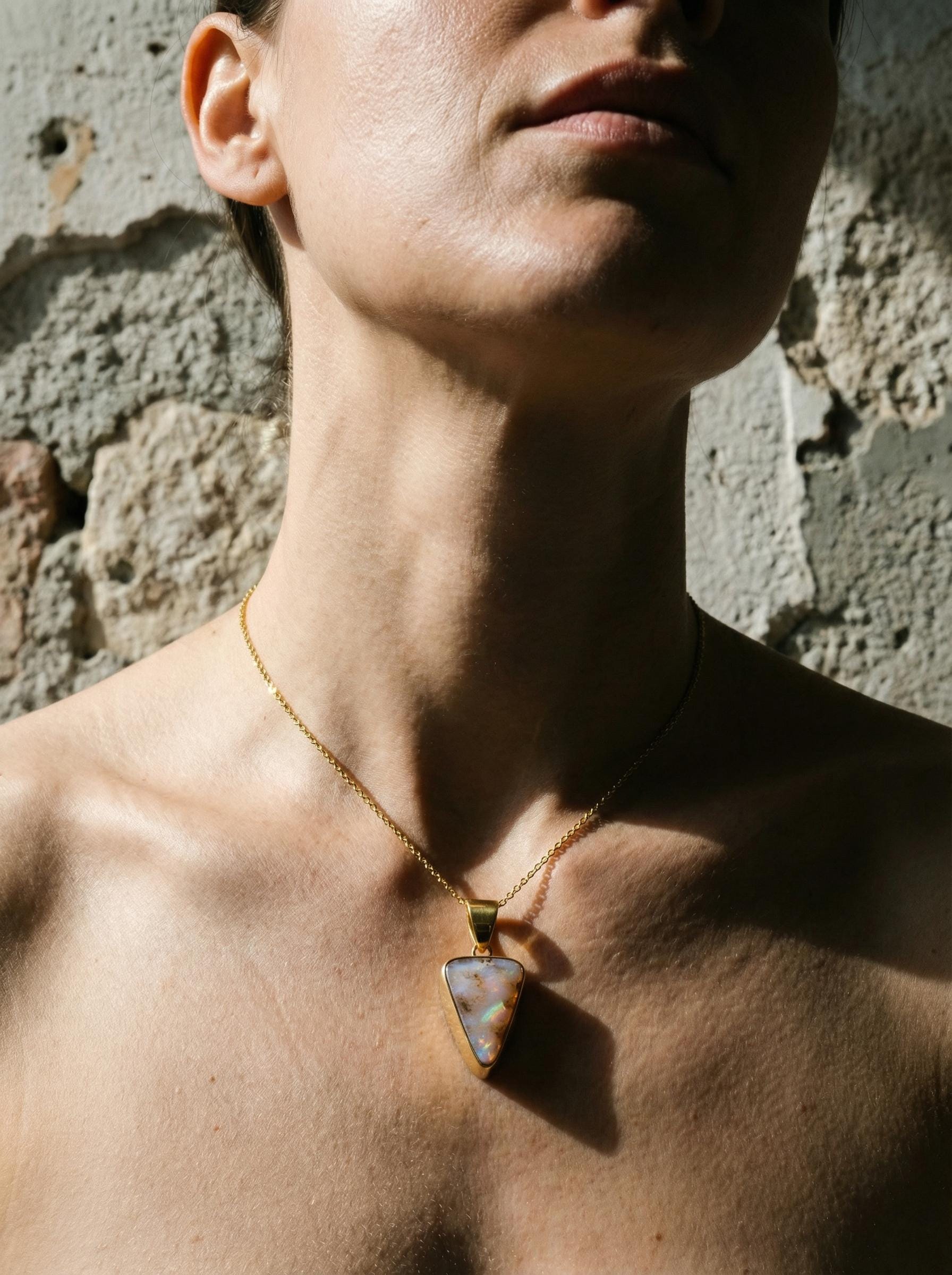 Australian White Opal Pendant: 18K Gold-Plated Sterling Silver, Heart Chakra