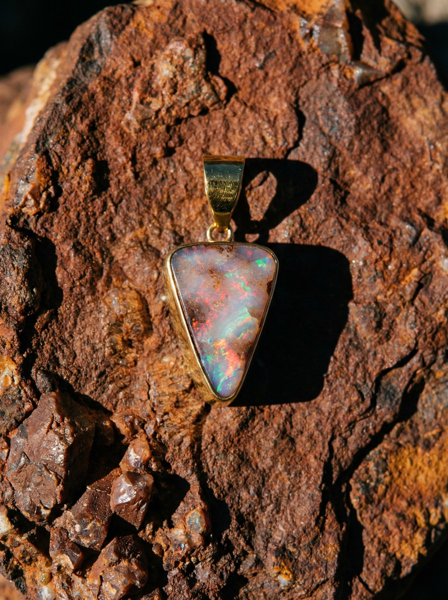 Australian White Opal Pendant: 18K Gold-Plated Sterling Silver, Heart Chakra